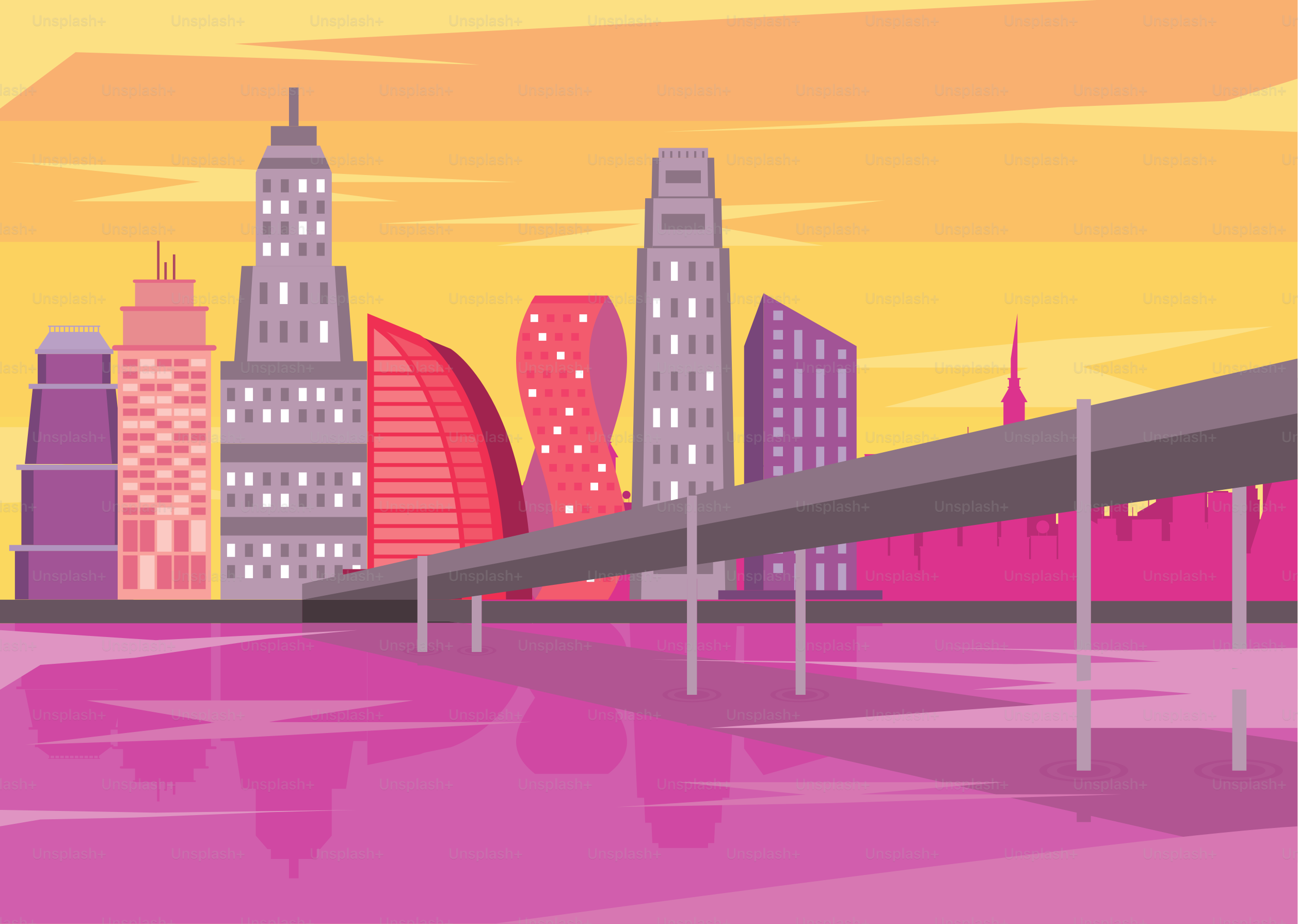 metropolis buildings with bridge scene