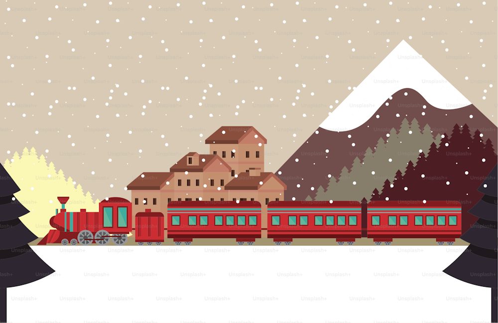 train and houses winter scene