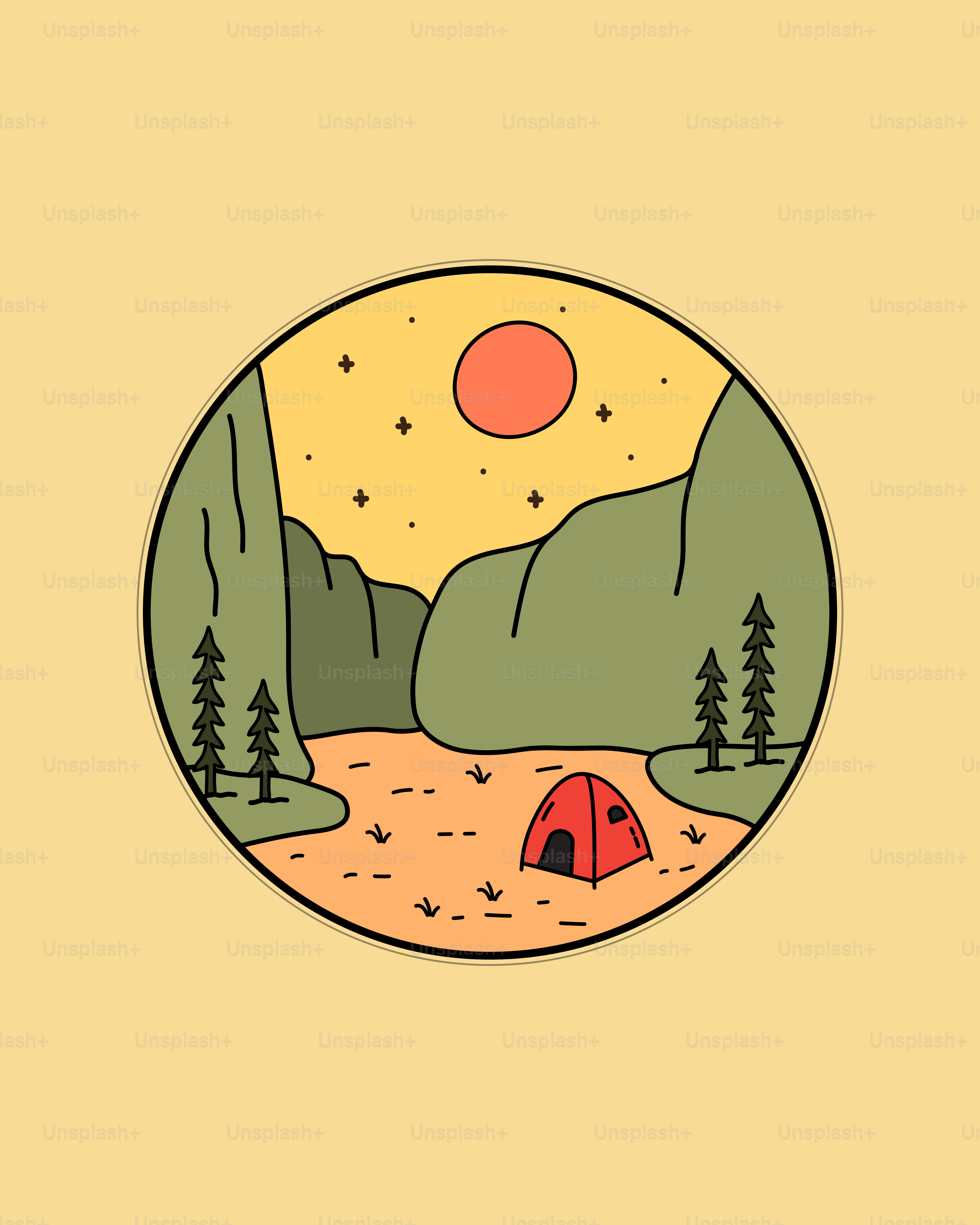 Camp im Mountain Valley Vektordesign, T-Design, T-Shirt-Design