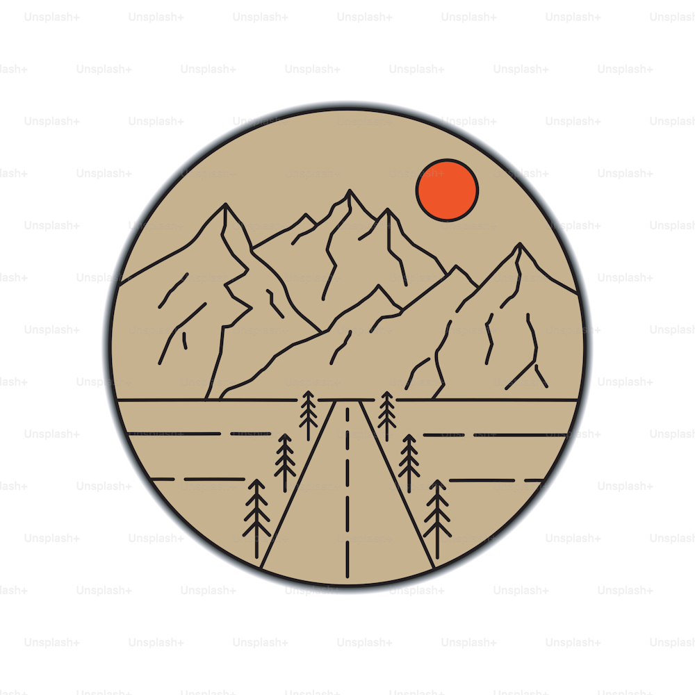 Diseño vectorial simple de una montaña y un camino