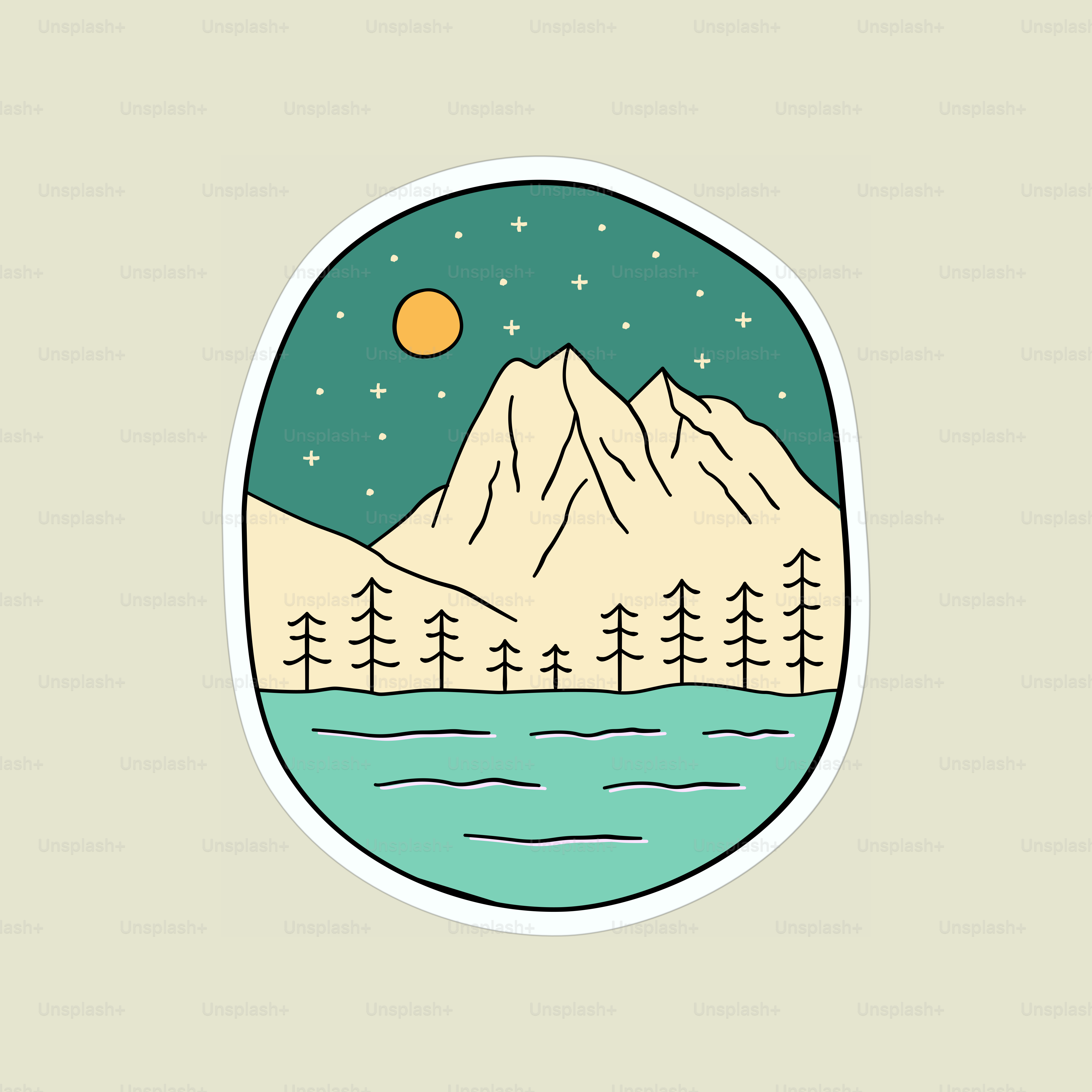 Vecteur de conception du lac émeraude. Parc national Yoho la nuit pour le design des badges, l’emblème, l’art du T-shirt, le design des t-shirts