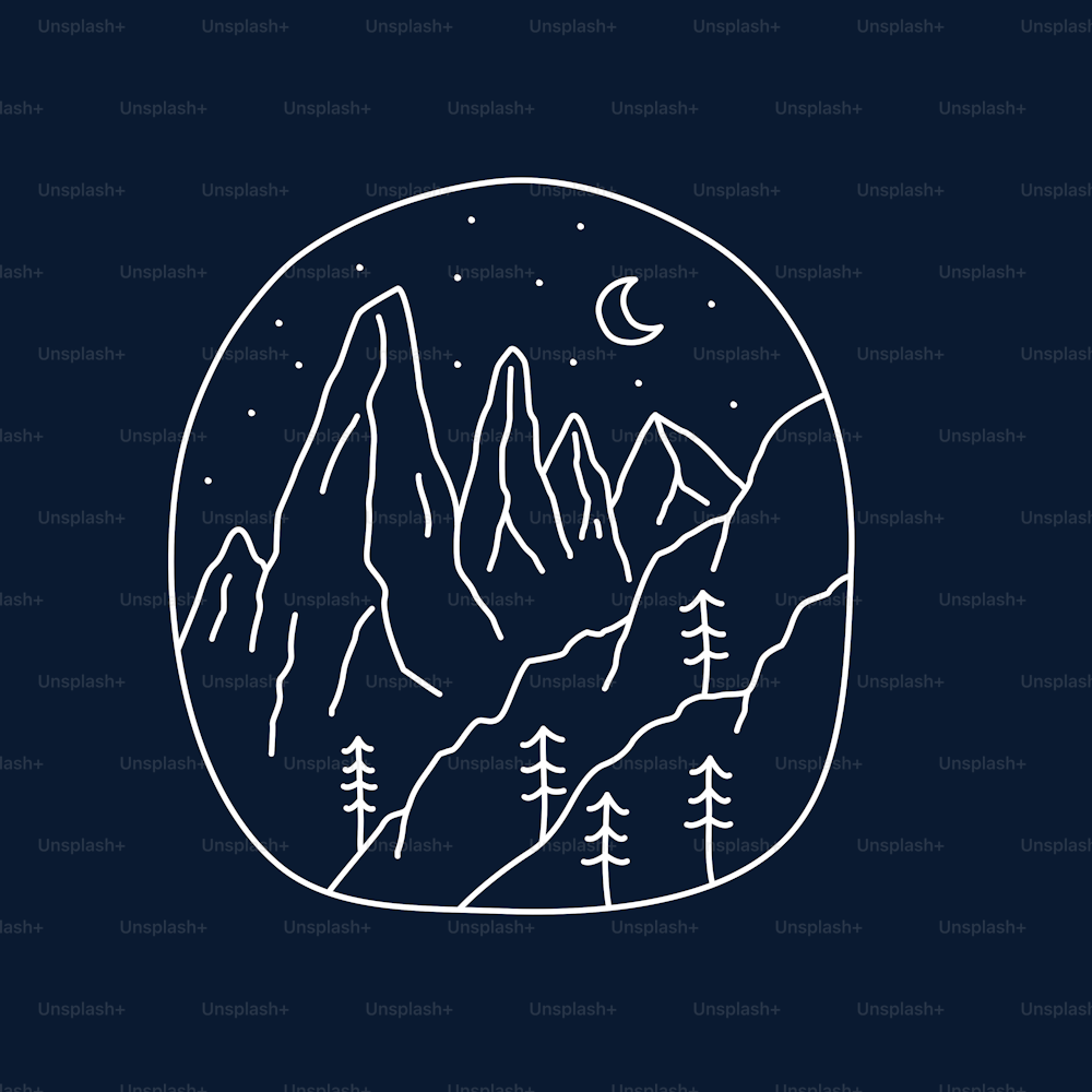 Mono line Illustration Design of Torres del Paine National Park
