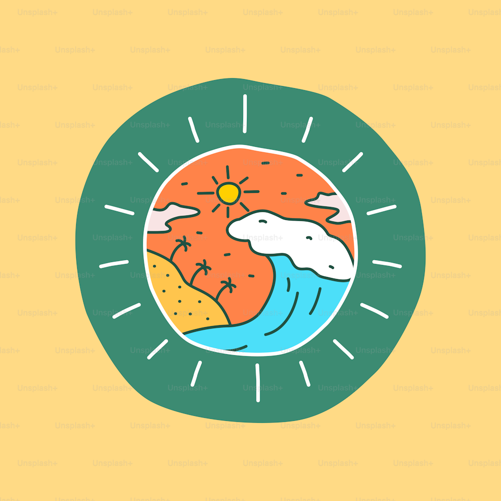 O design de praia de onda e verão para emblema emblema gráfico vetorial arte design de camiseta