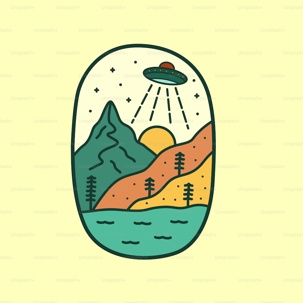 The nature attacked y UFO in flat design illustration