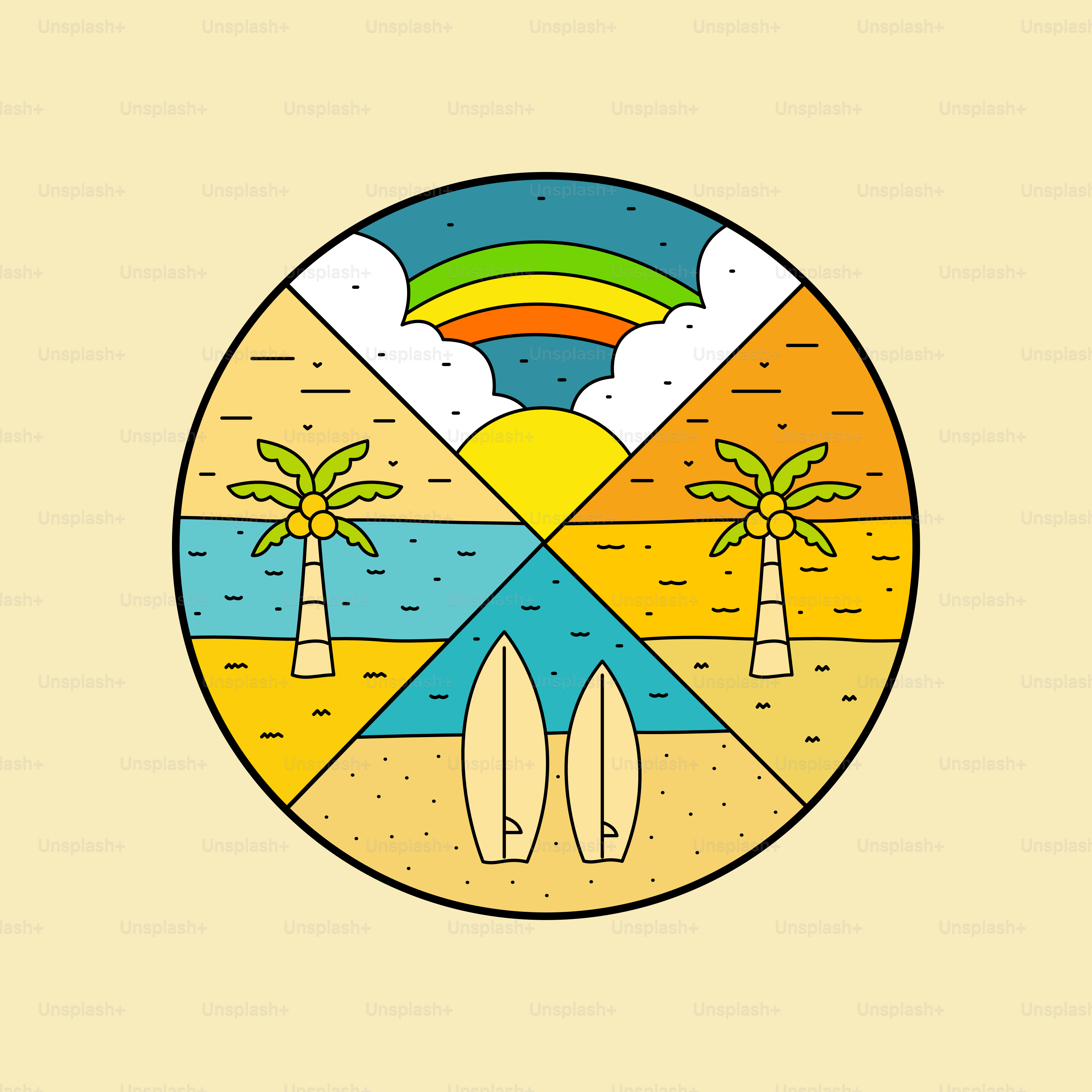 Design della noce di cocco della spiaggia estiva e della tavola da surf per il design della t-shirt grafica dell'arte vettoriale dell'emblema della patch del distintivo