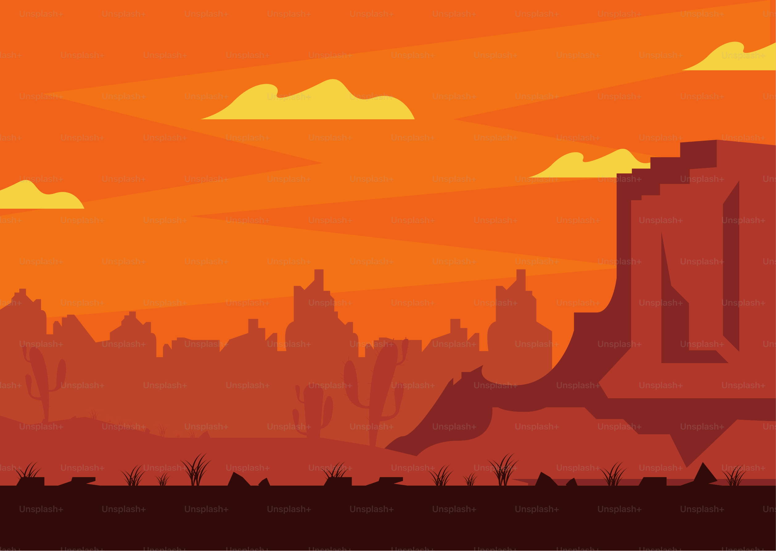 Szene mit Sonnenuntergang im Wilden Westen