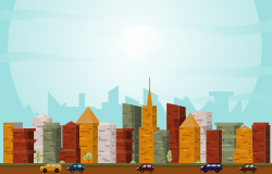 Traffic City Urban Skyscraper Building Cityscape View Flat Design Illustration