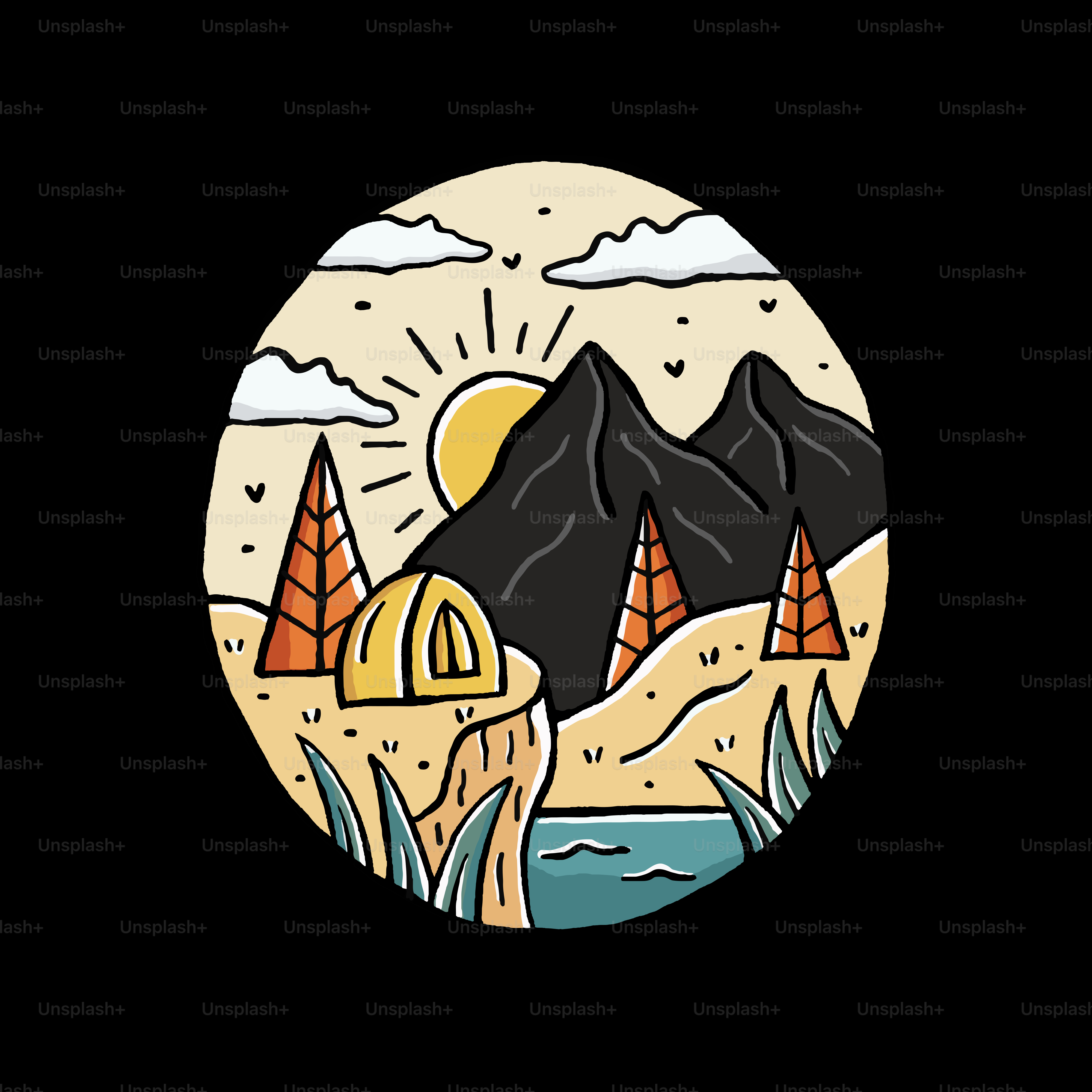 Illustration of camping nature outdoor wildlife for t-shirt, sticker, and badge design