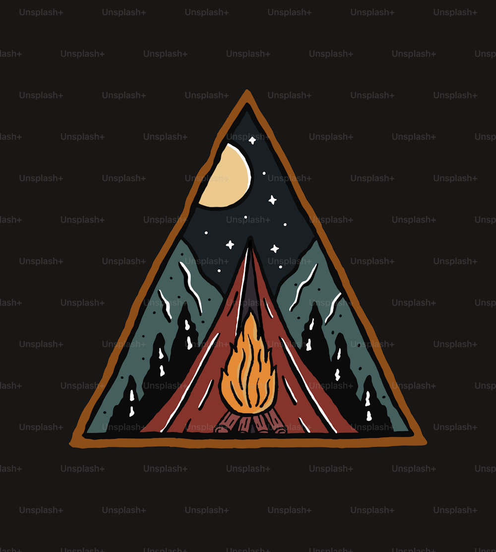 Ilustração da natureza de acampamento ao ar livre para design de camiseta, adesivo e emblema