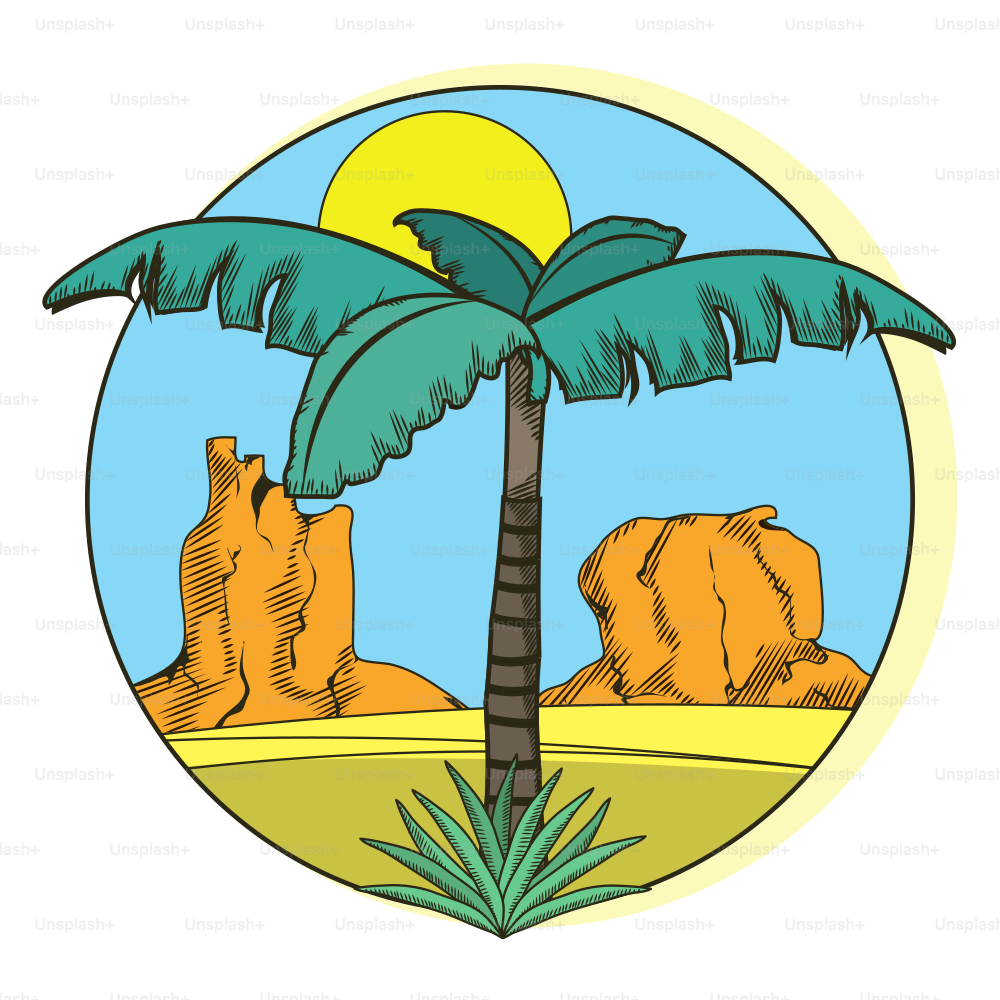 Baum auf Wüste Cartoon Vektor Illustration Grafikdesign