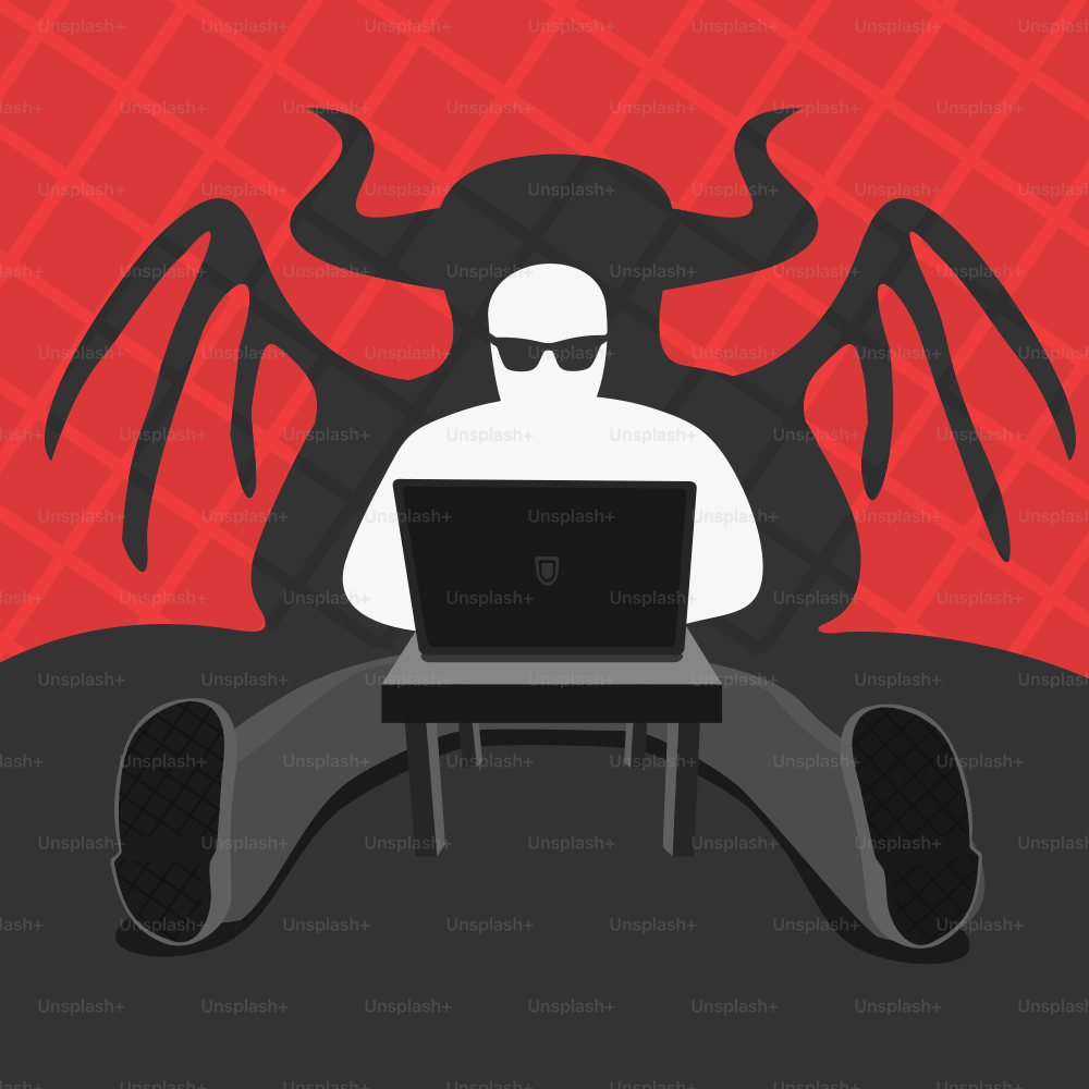 Hacker and Computer Devil Vector Illustration eps 8 file format