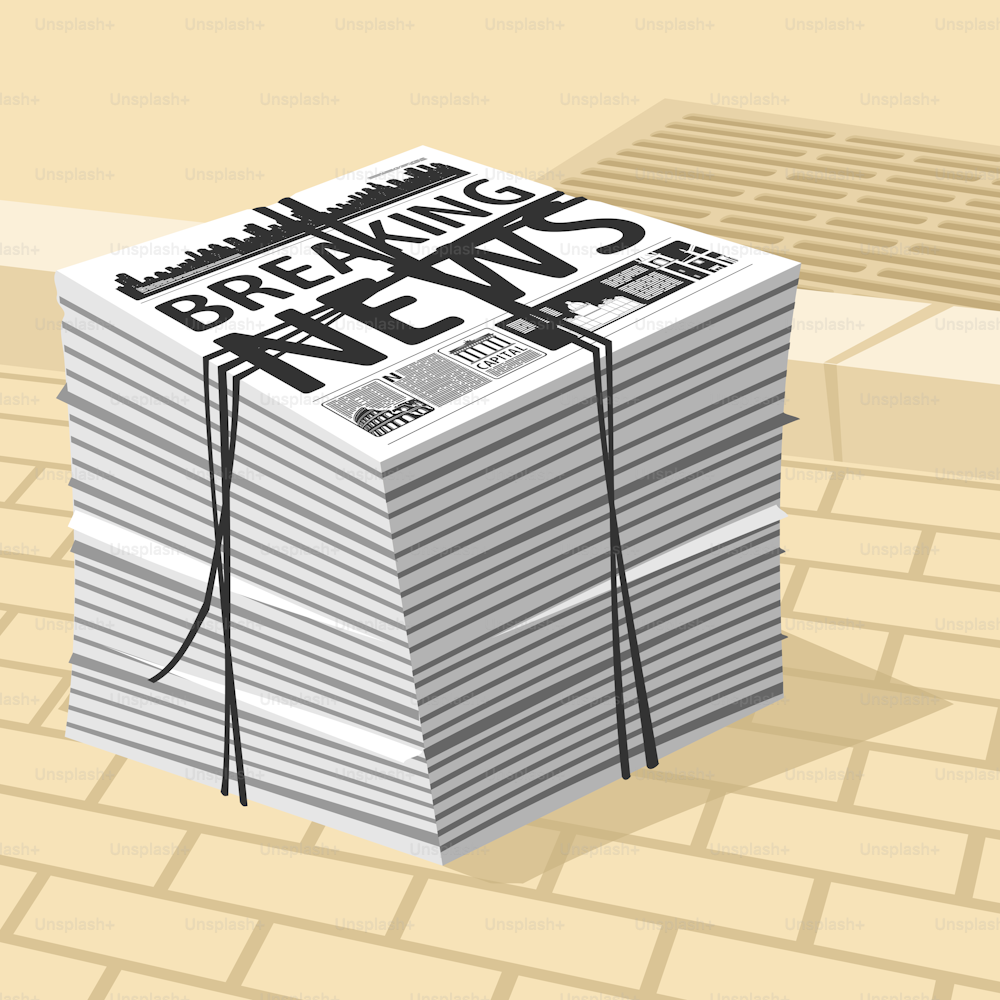Vector Illustration Stack Newspapers Breaking News