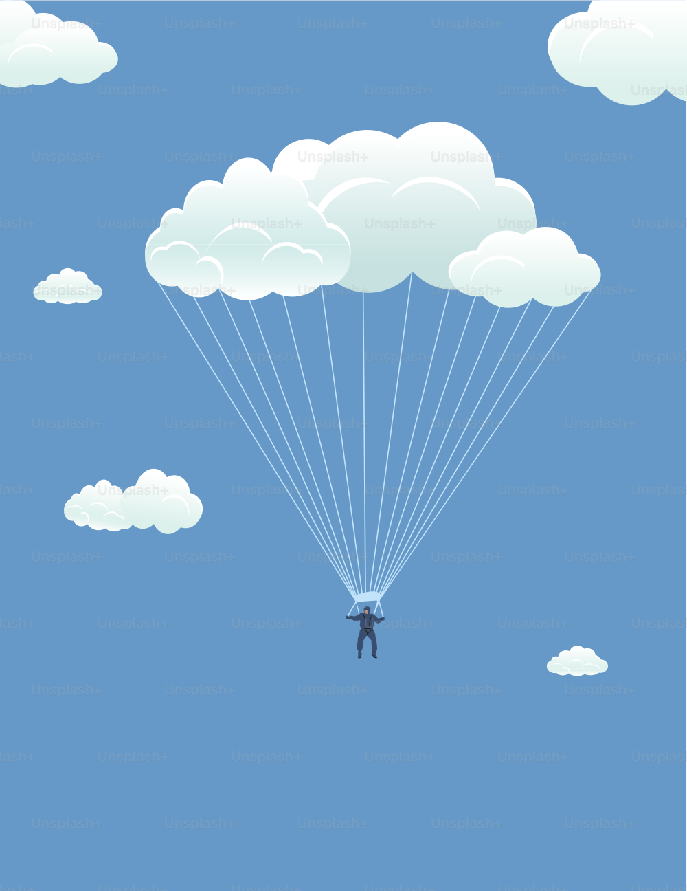 In harmony with the sky: the parachutist descends on the cloud, vector