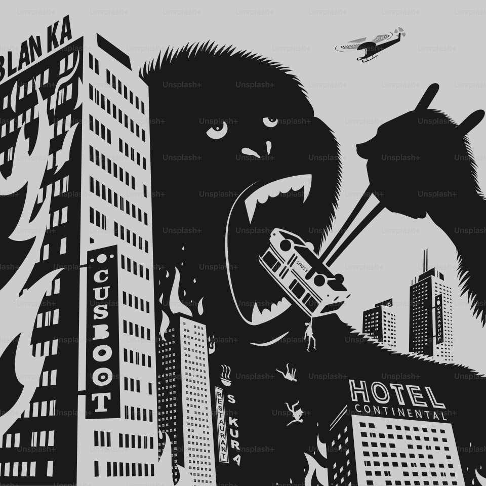 Big Gorilla distrugge il formato di file di Illustrazione vettoriale della città eps 8
