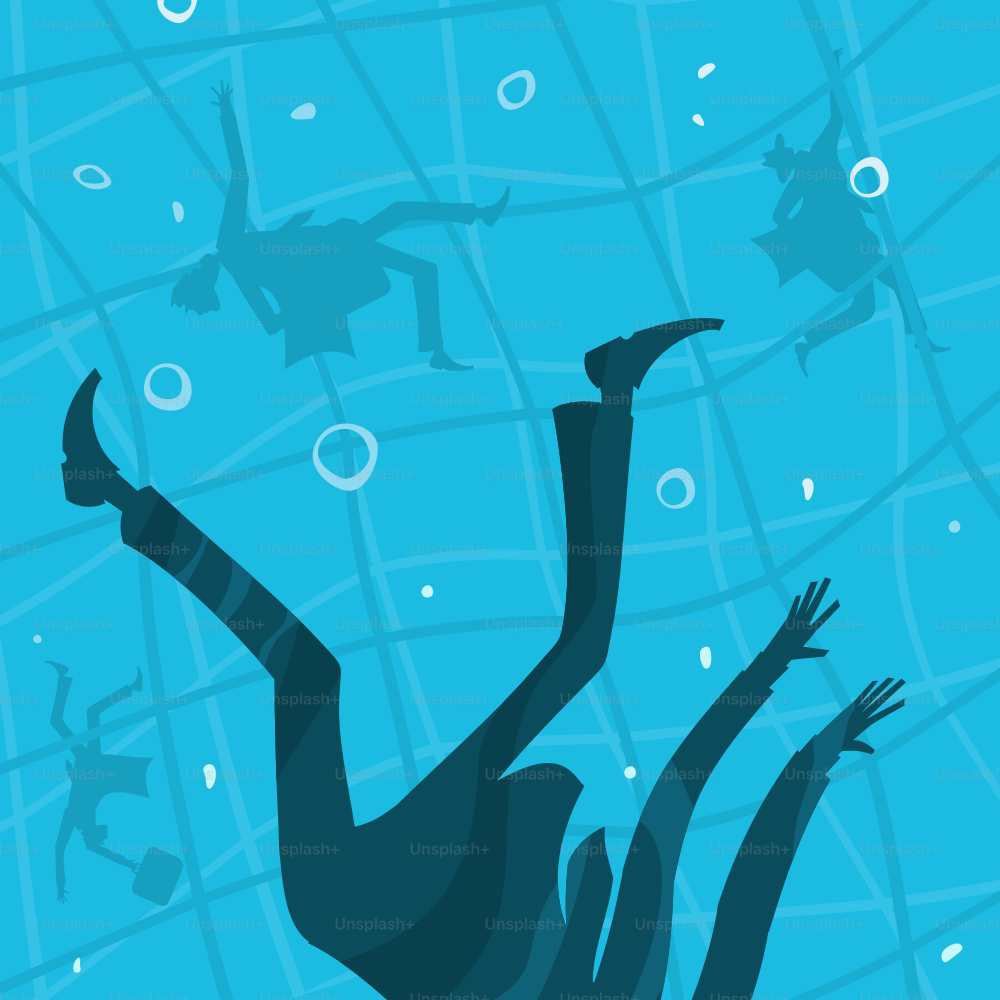 Business People drown in the water vector illustration