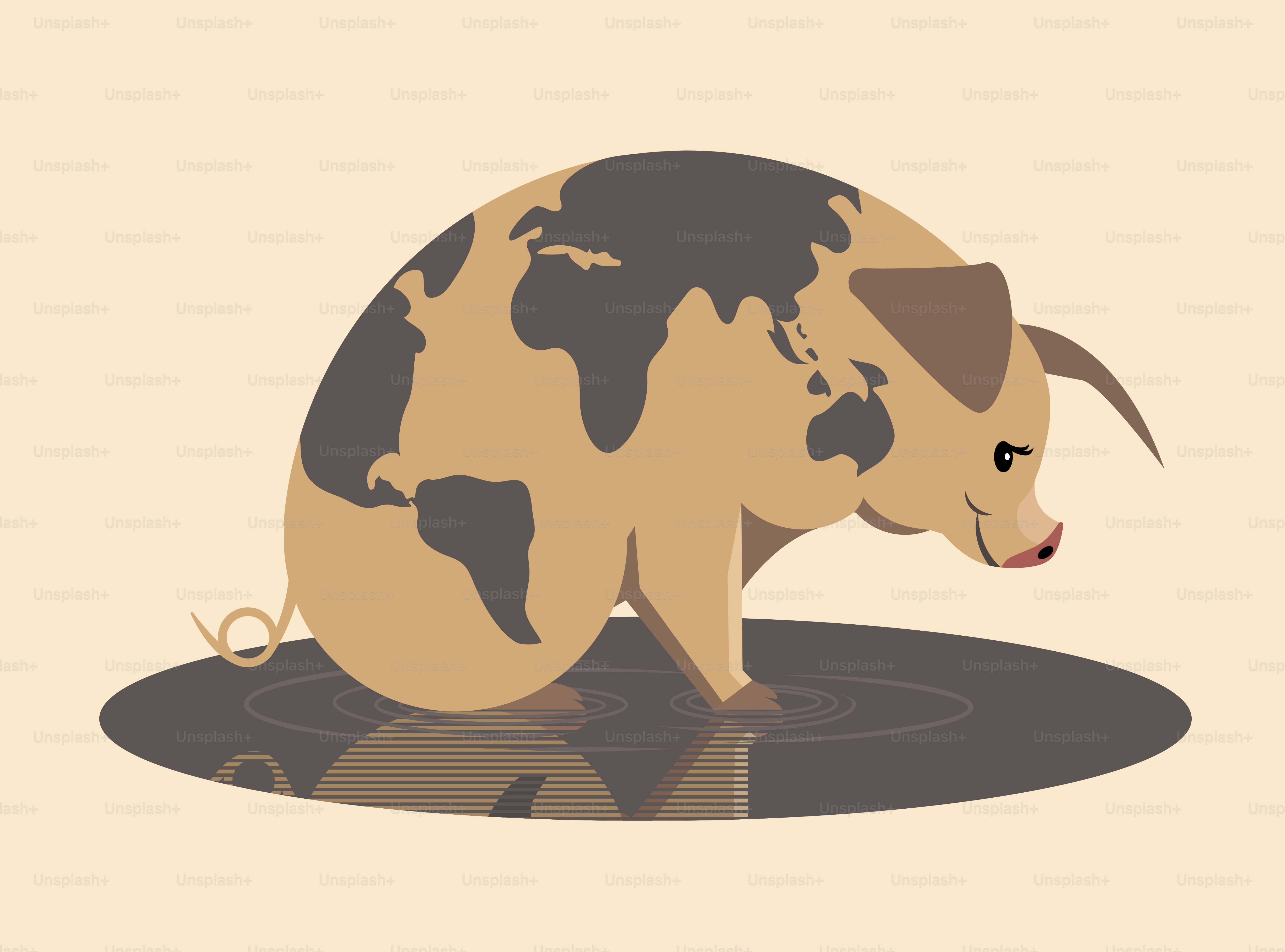 Ano do porco amarelo da terra - signo animal no zodíaco chinês, imagem minimalista sobre fundo amarelo