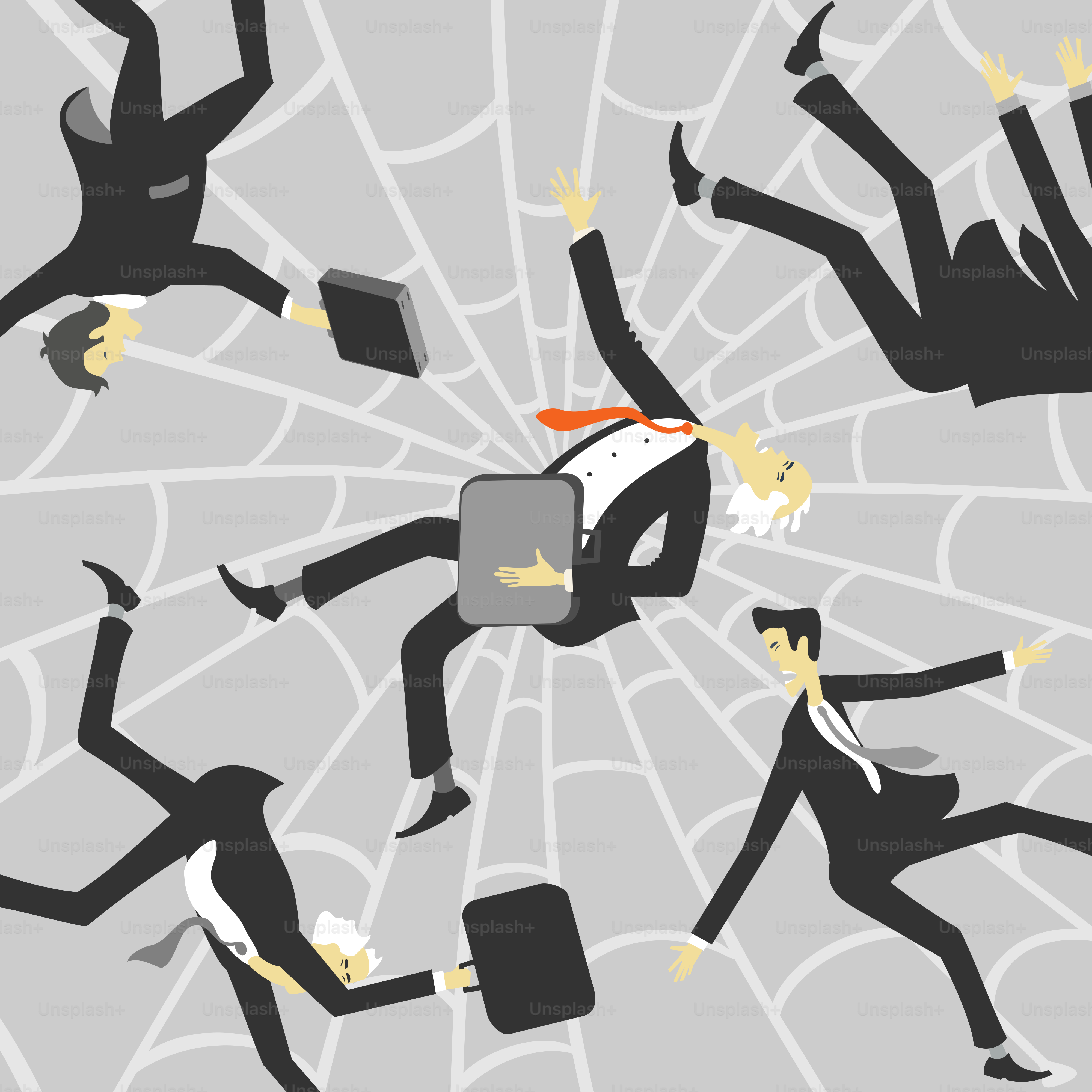 Vector Illustration Businessmen Caught Web