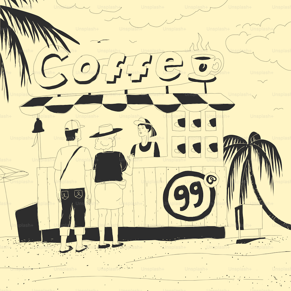 Illustrazione vettoriale Cafe vicino alla spiaggia