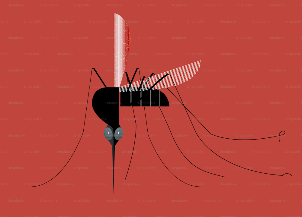 Mosquito, ready to bite, on a red background, stylized image, vector illustration