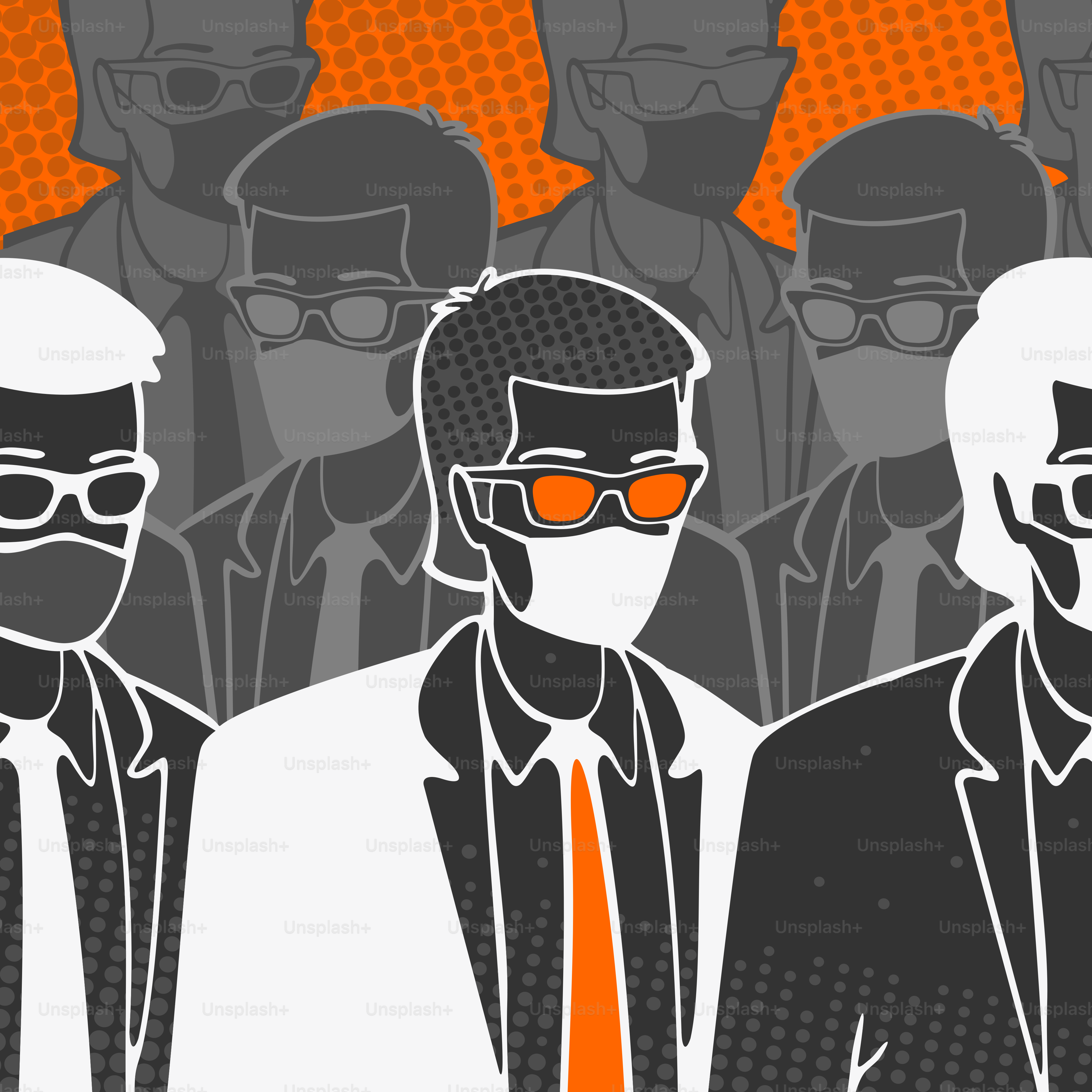 Illustration Vector Group Of People In Medical Masks