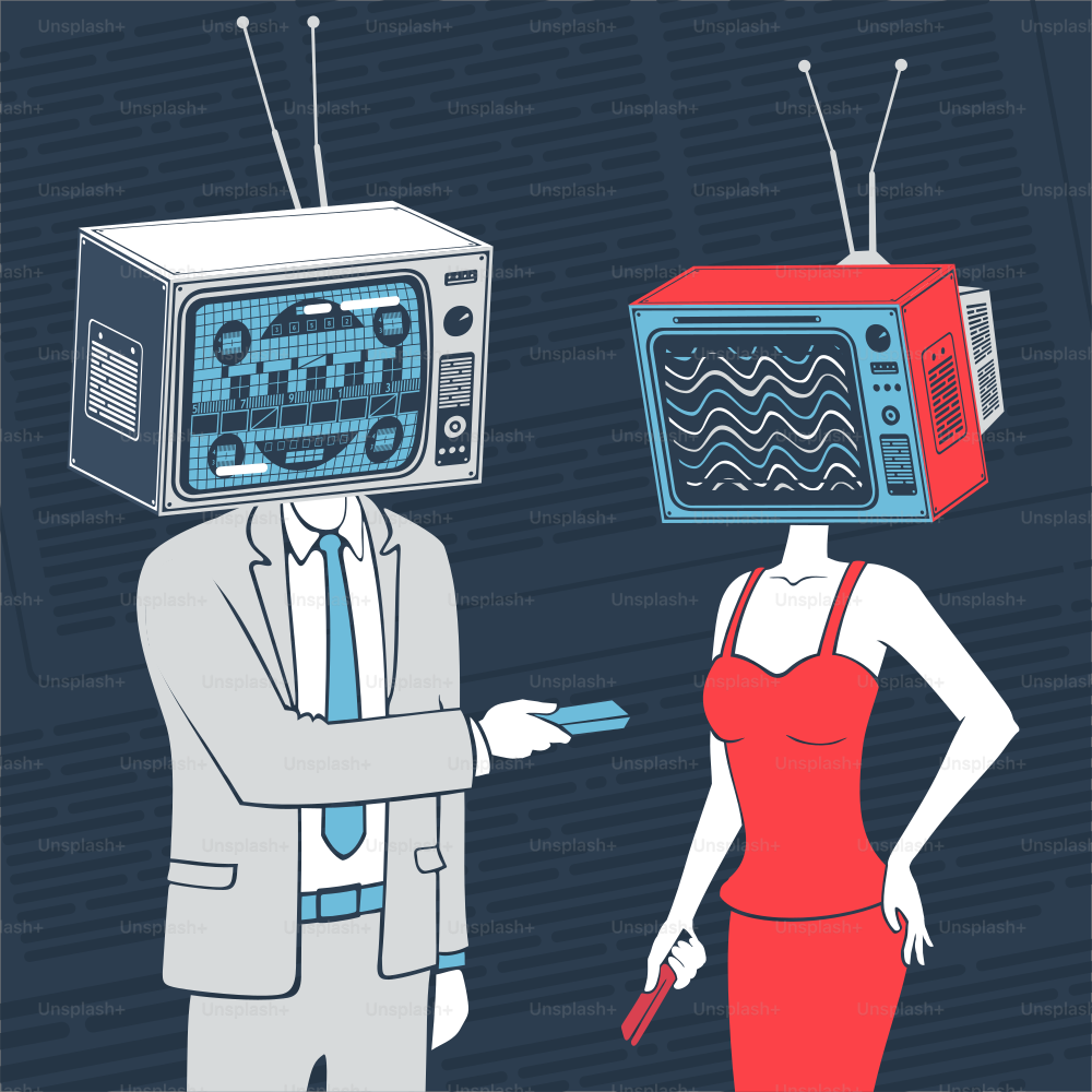 Vector Illustration People With Head Tv Communicate Concept
