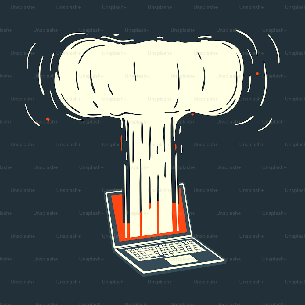 Vector Illustration Computer and Nuclear Explosion