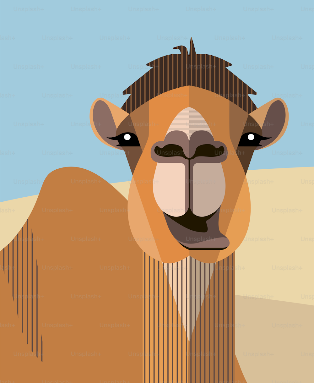 Testa di un cammello sullo sfondo delle dune di sabbia