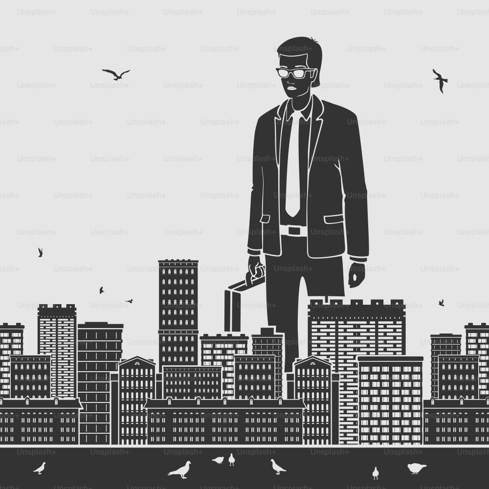 Big Businessman in the City Vector Illustration eps 8 file format