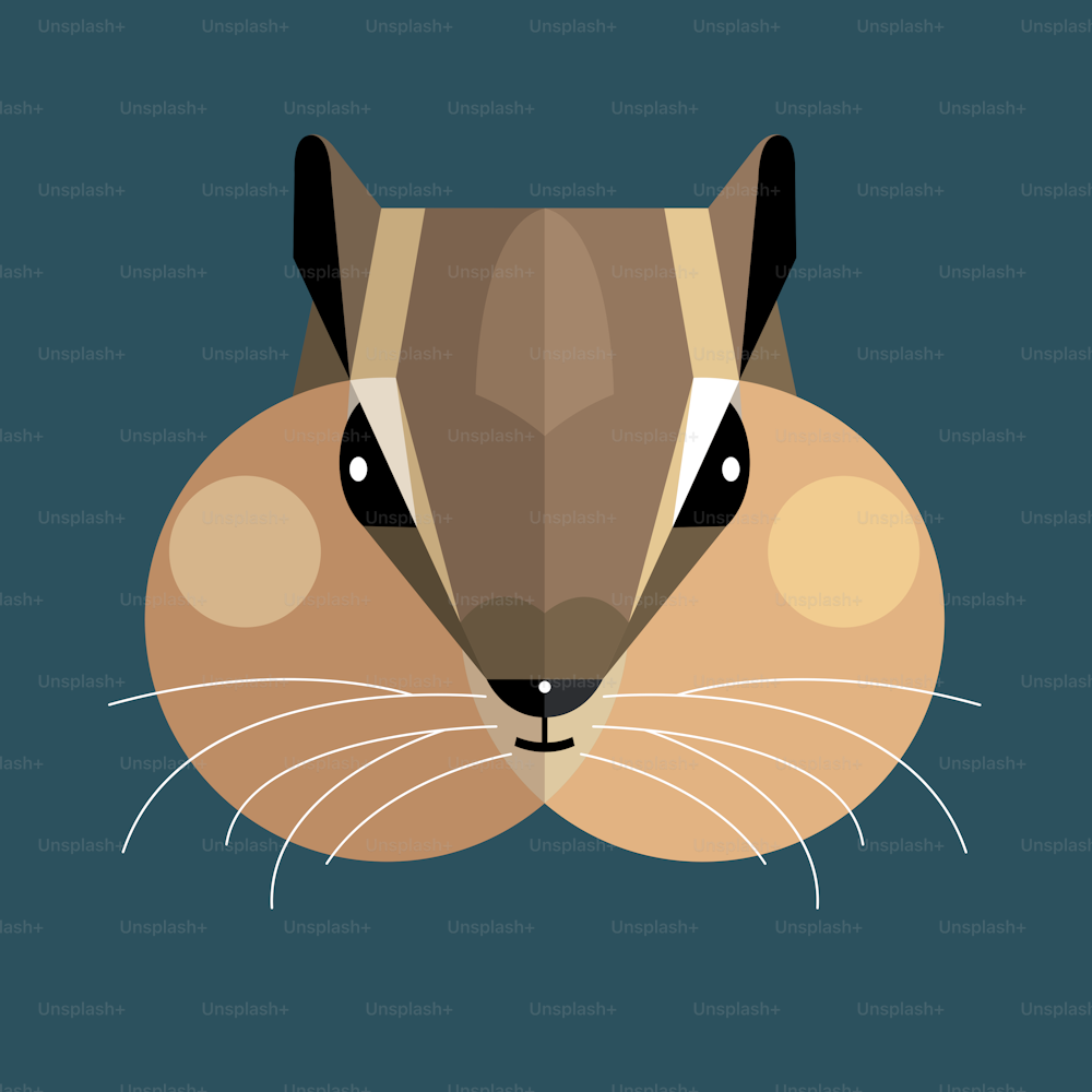 Chipmunk (ground-squirrel) with cheek pouches filled with food on a blue background, stylized image