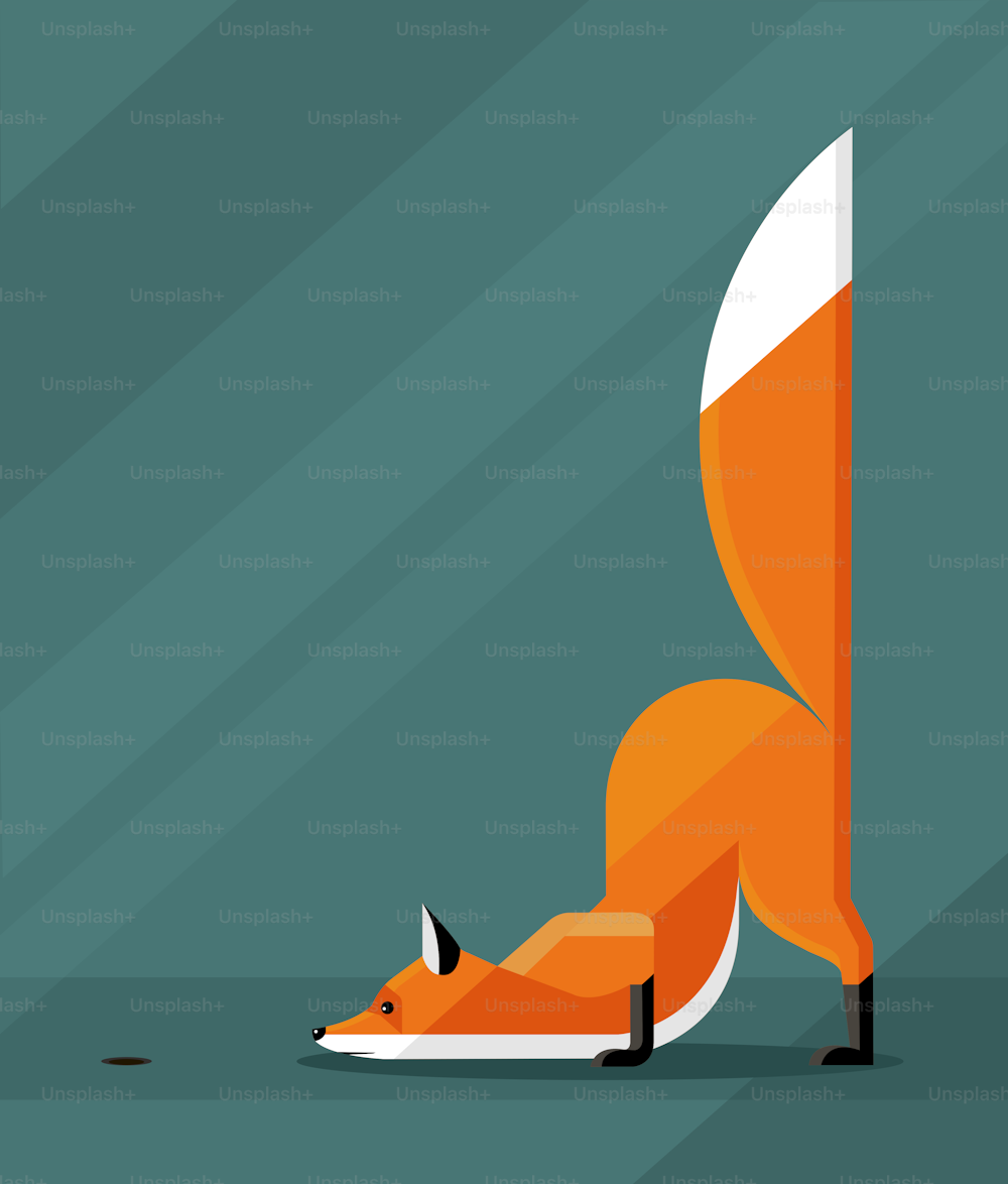 The fox near the mouse hole is waiting for the mouse to appear, stylized image, vector graphics