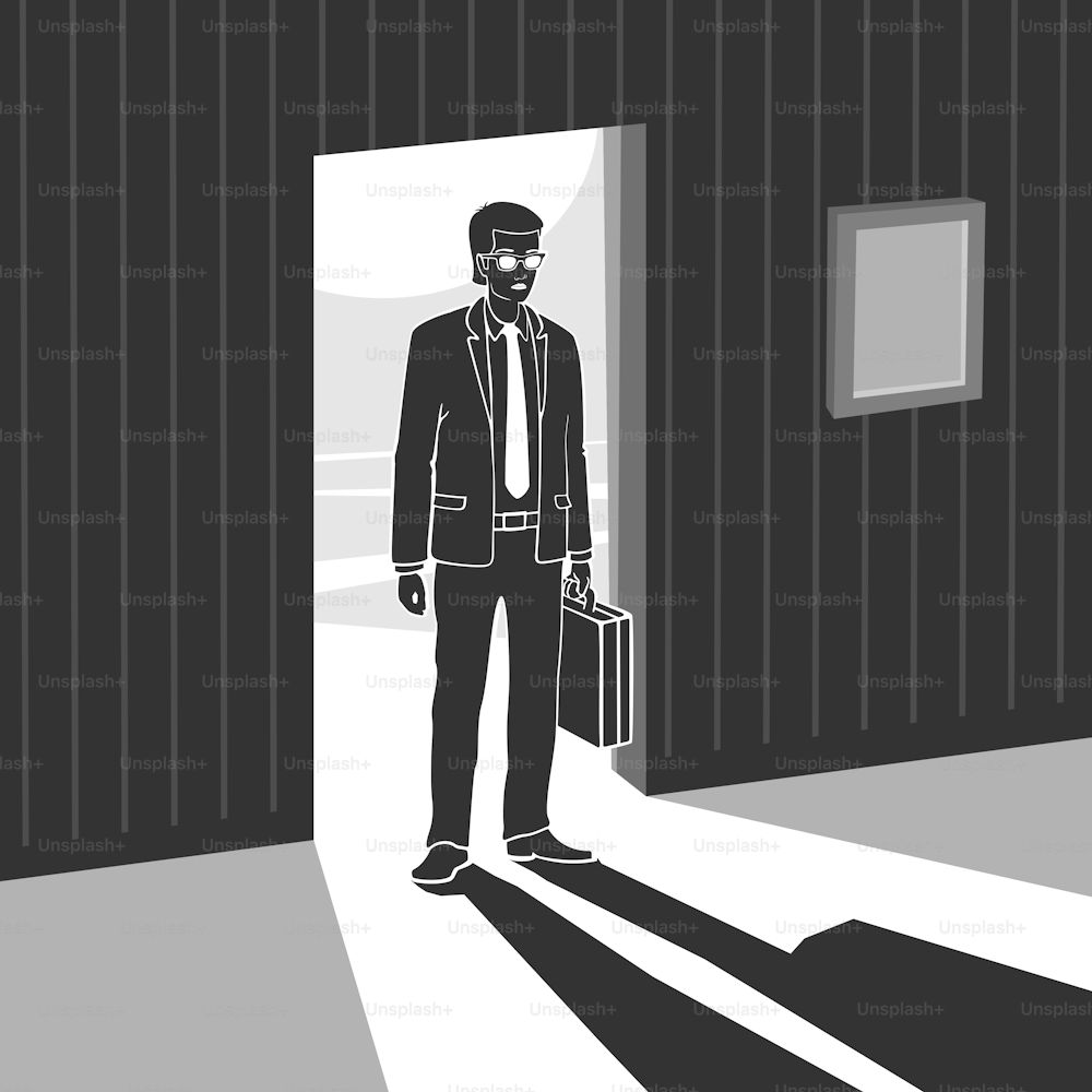 Mann betritt dunkle Raum-Vektor-Illustration