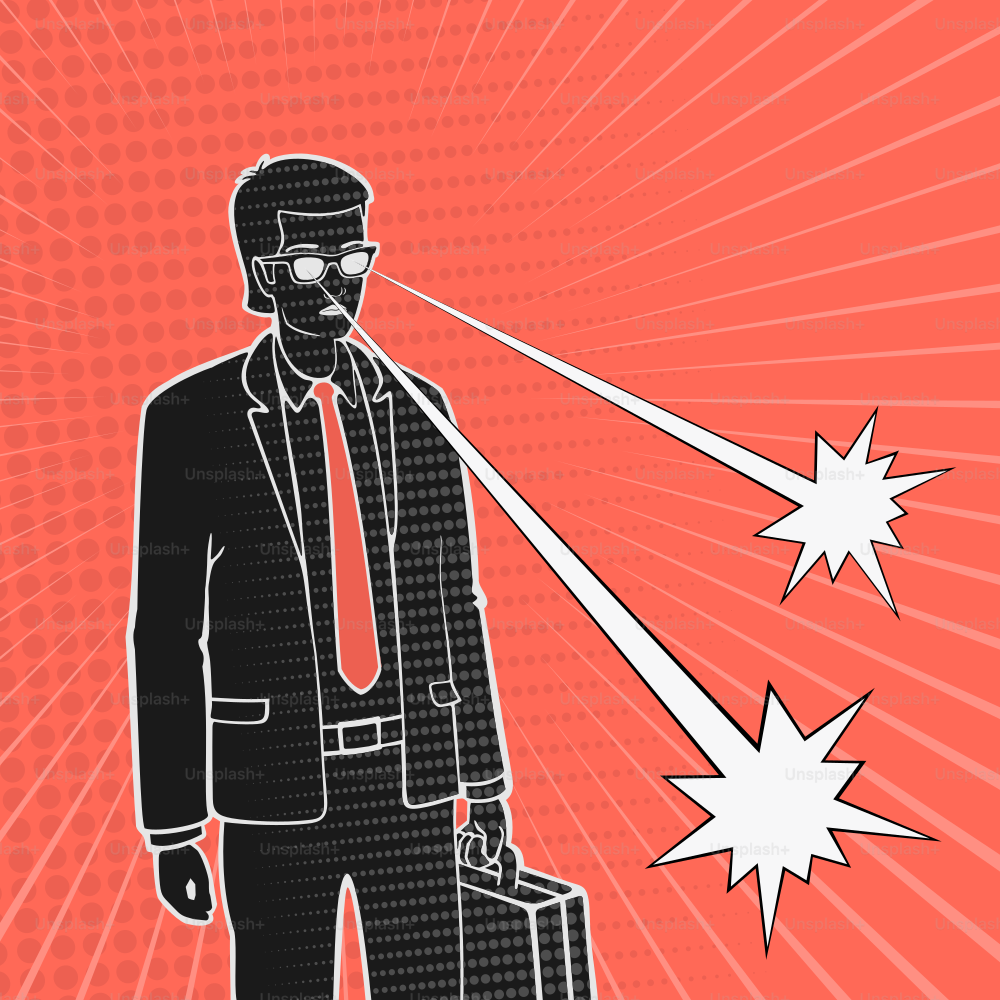 Ilustración vectorial de un hombre en traje de negocios y telequinesis