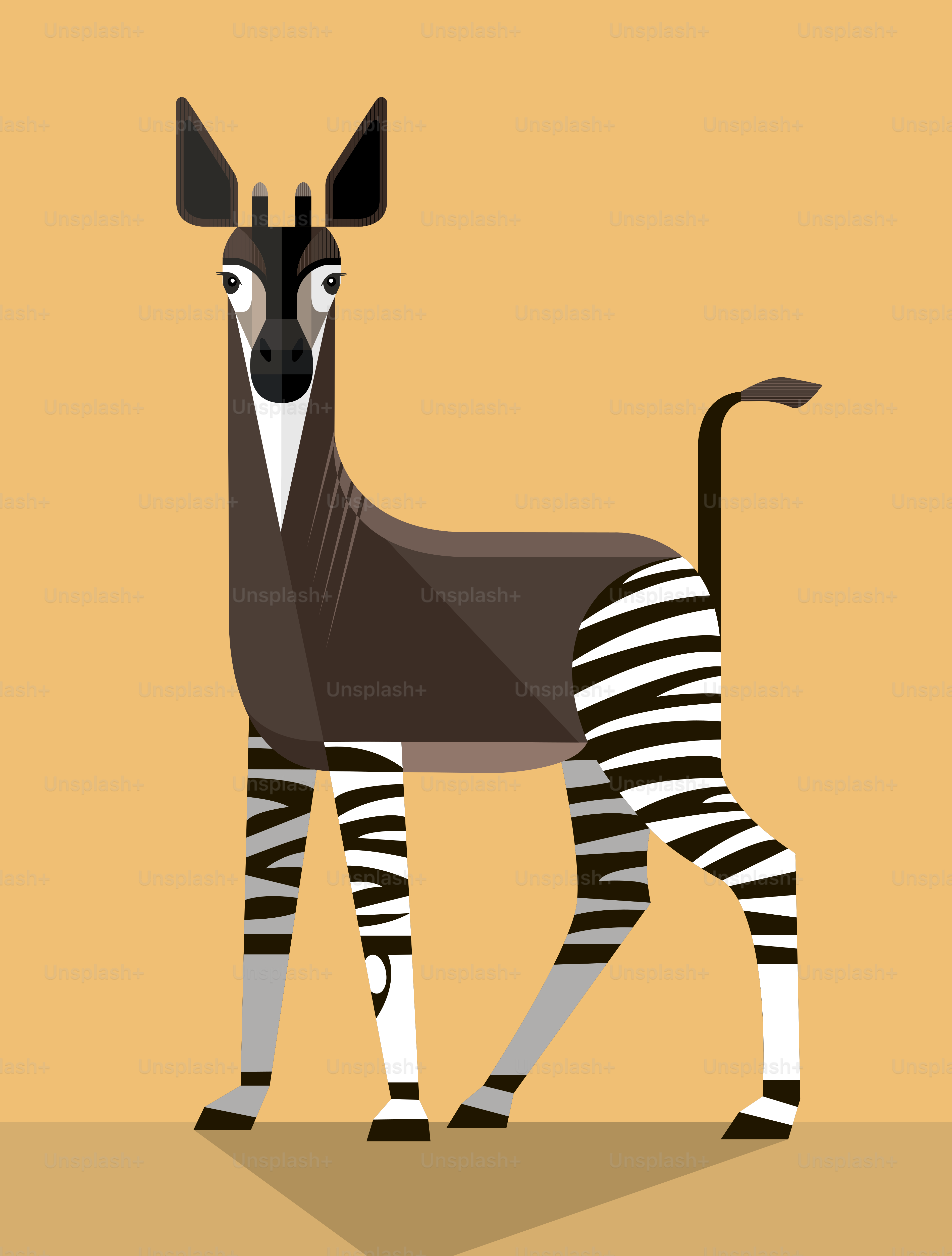 L’animal okapi inhabituel appartient à la famille des girafes, mais ressemble à un cheval et un zèbre, image stylisée, illustration vectorielle