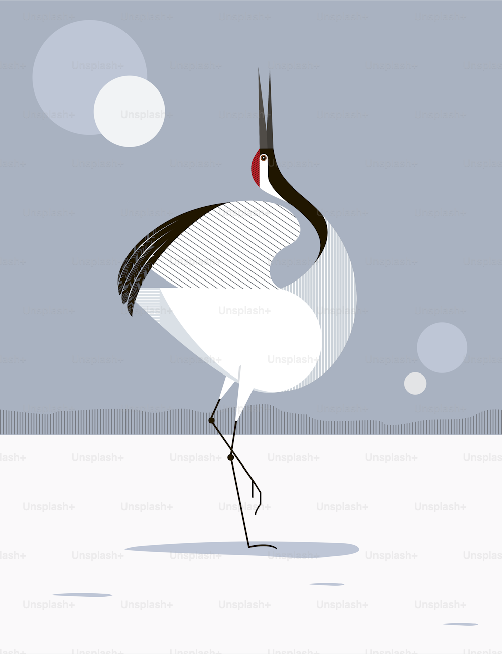 Graceful Japanese Crane dancing mating dance, Love Dance, minimalistic image