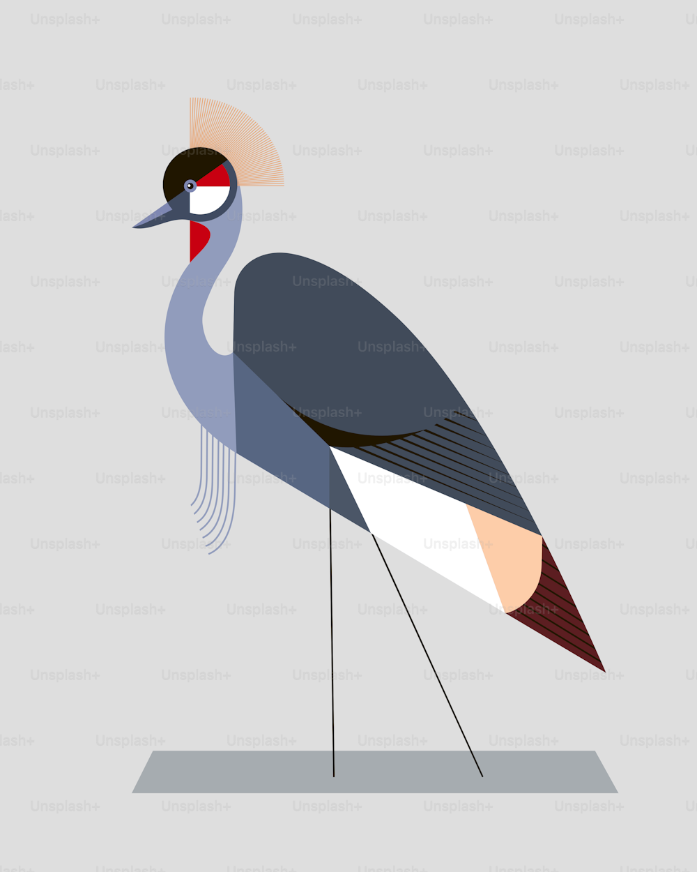 Image of a crowned crane in a geometric style on gray background