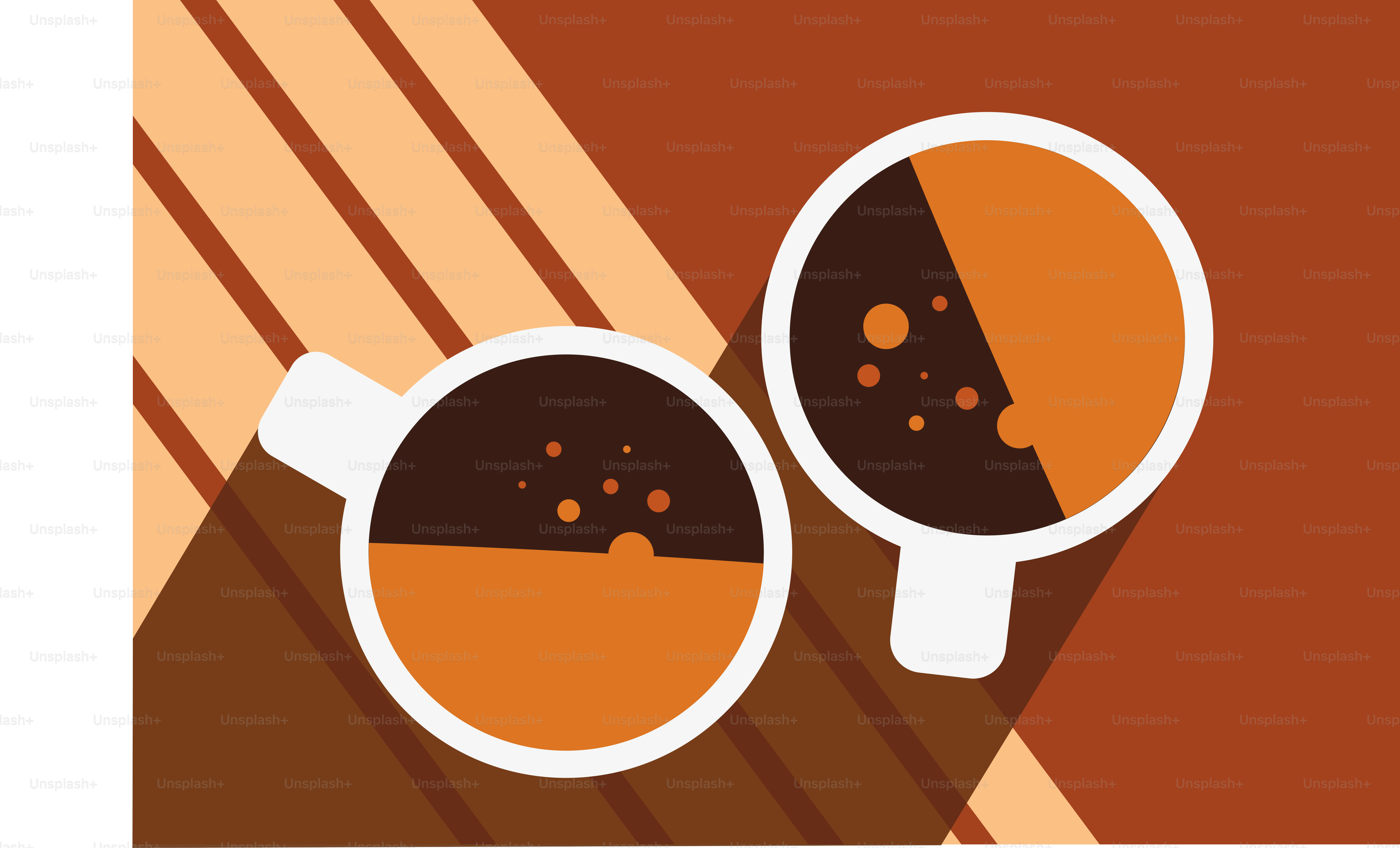 Minimalistic styled vector illustration of two cups of coffee. Sepia toned.