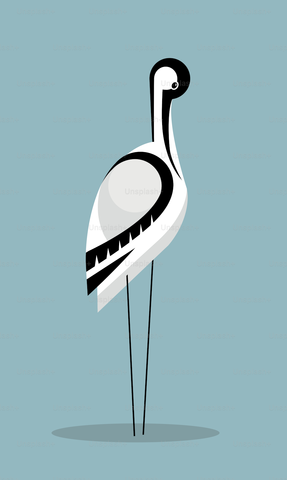 Avocet cleans feathers, stylized image, vector