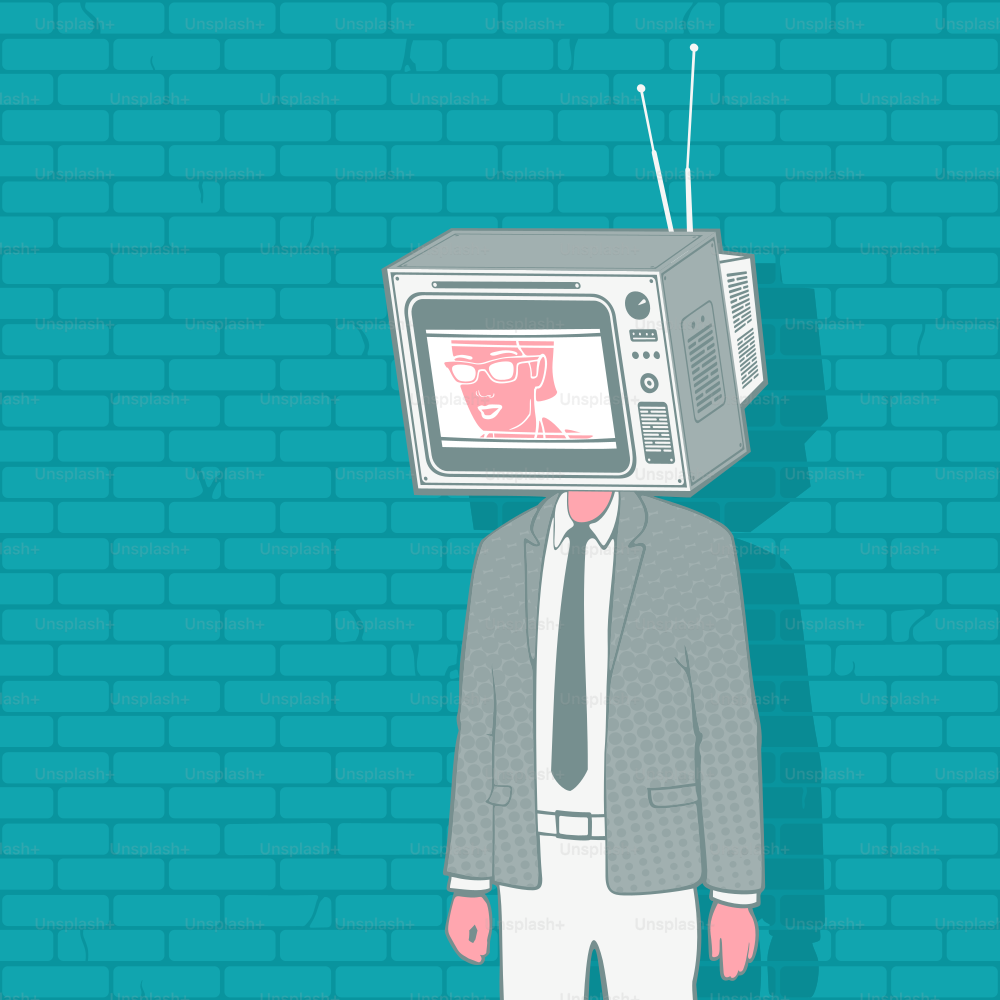 Vector Illustration The Man Television Head Concept