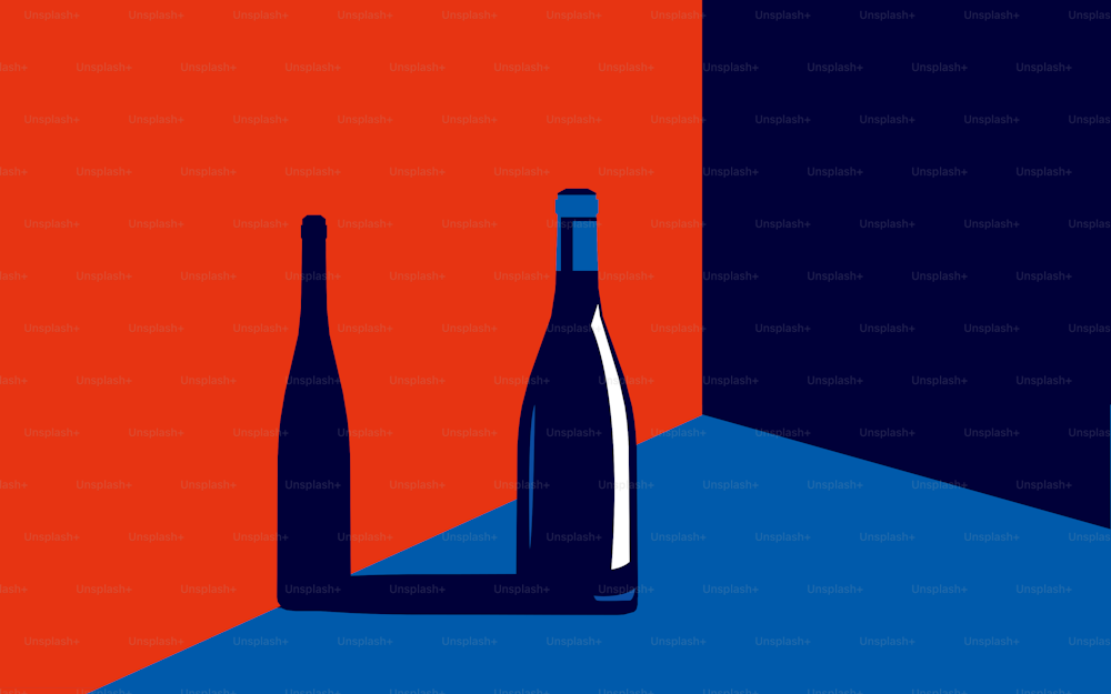 Vector illustration of a bottle of wine in trendy colors in a minimal style.