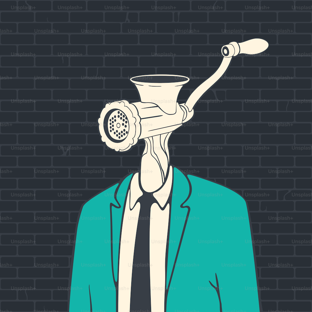 Illustration vectorielle Homme de dessin animé Hachoir à viande de tête de consommateur