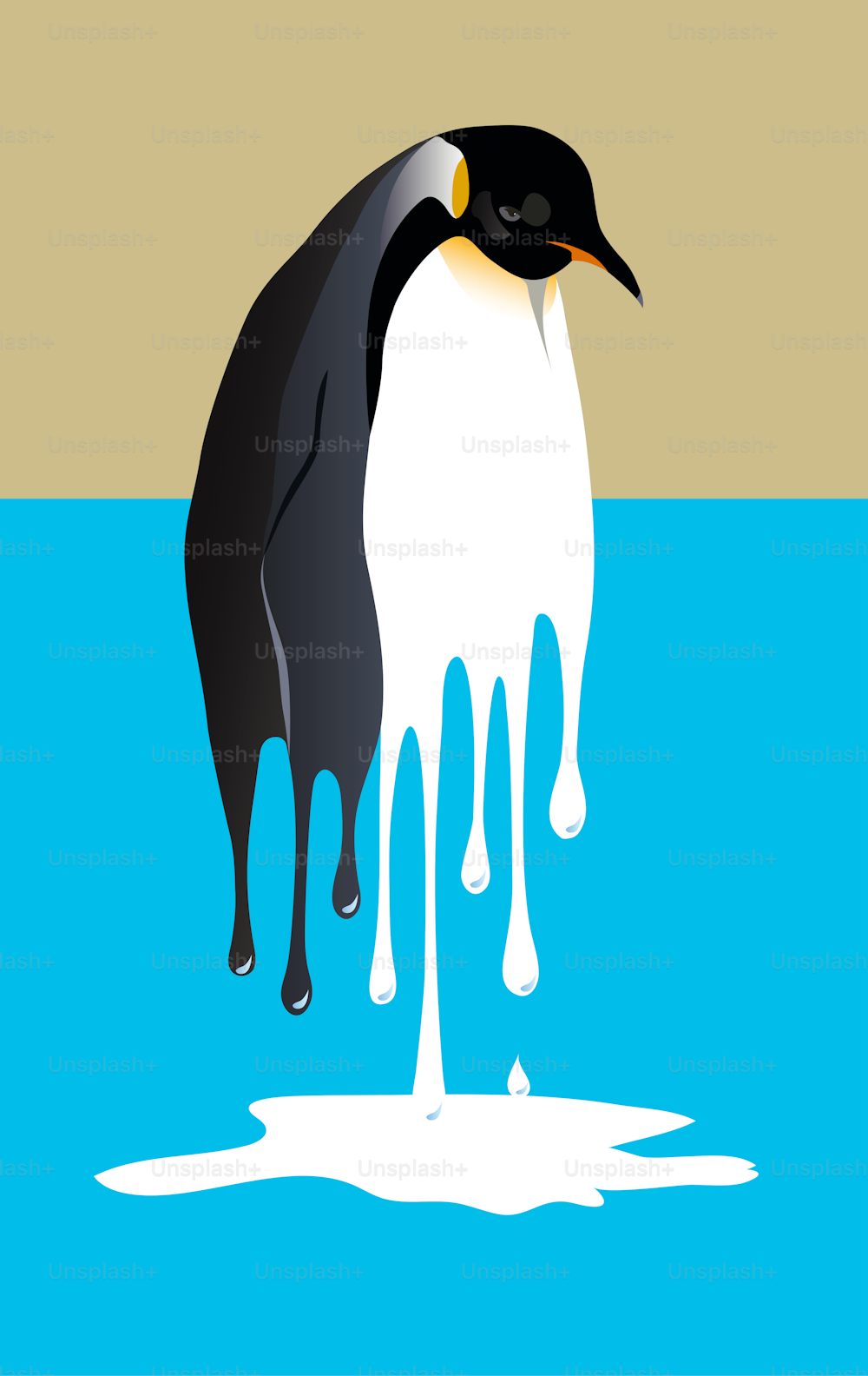 Melting Penguin - global warming may be a disaster for penguins, vector