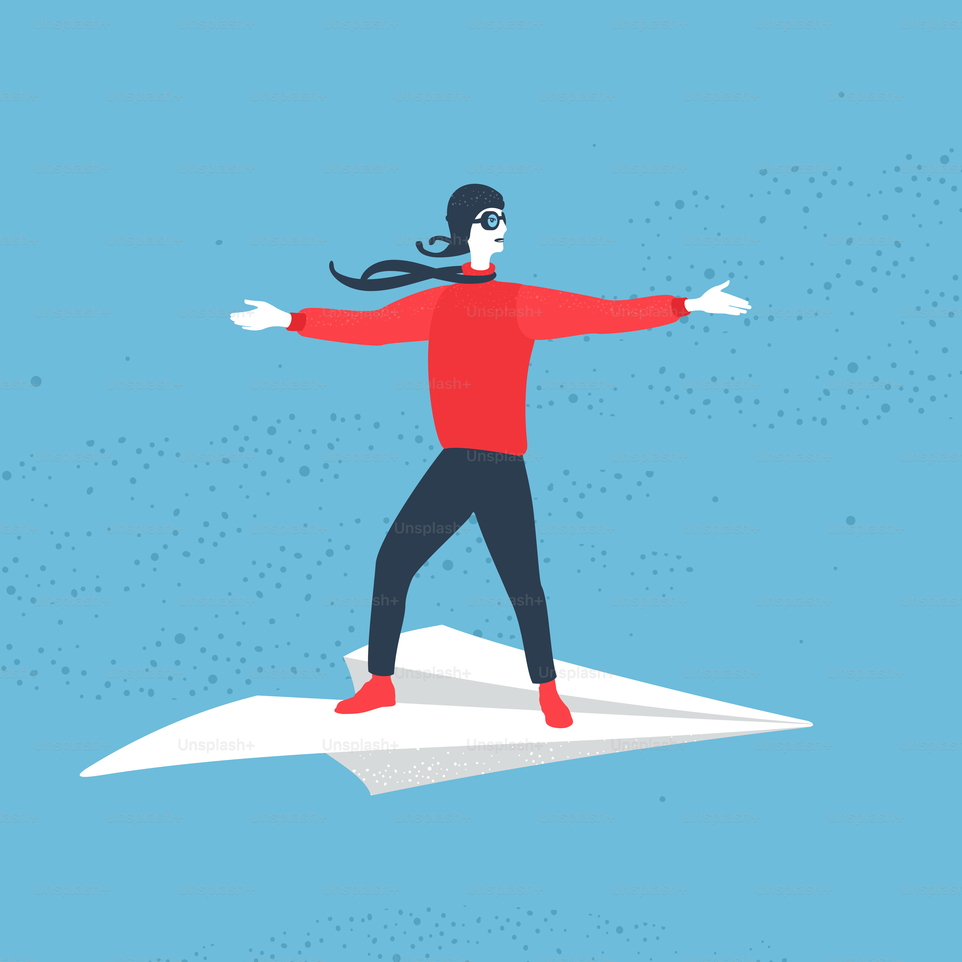 Illustration Vector Man Flying On Paper Airplane