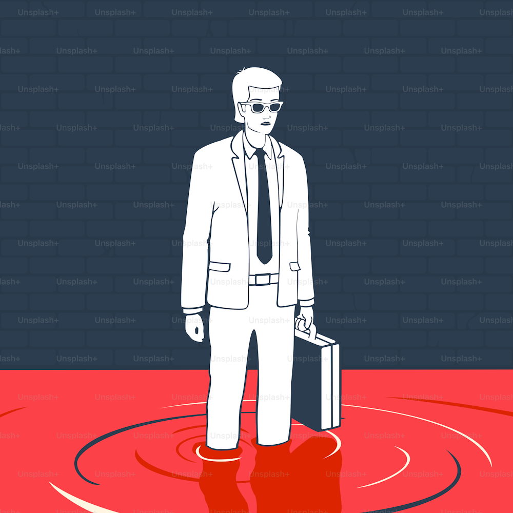 Illustration Vector Man With Suitcase In A Puddle Of Blood