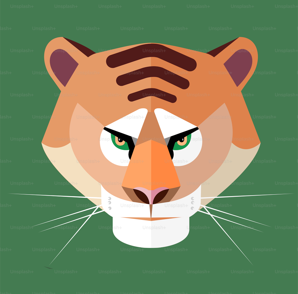 Tiger portrait on green background