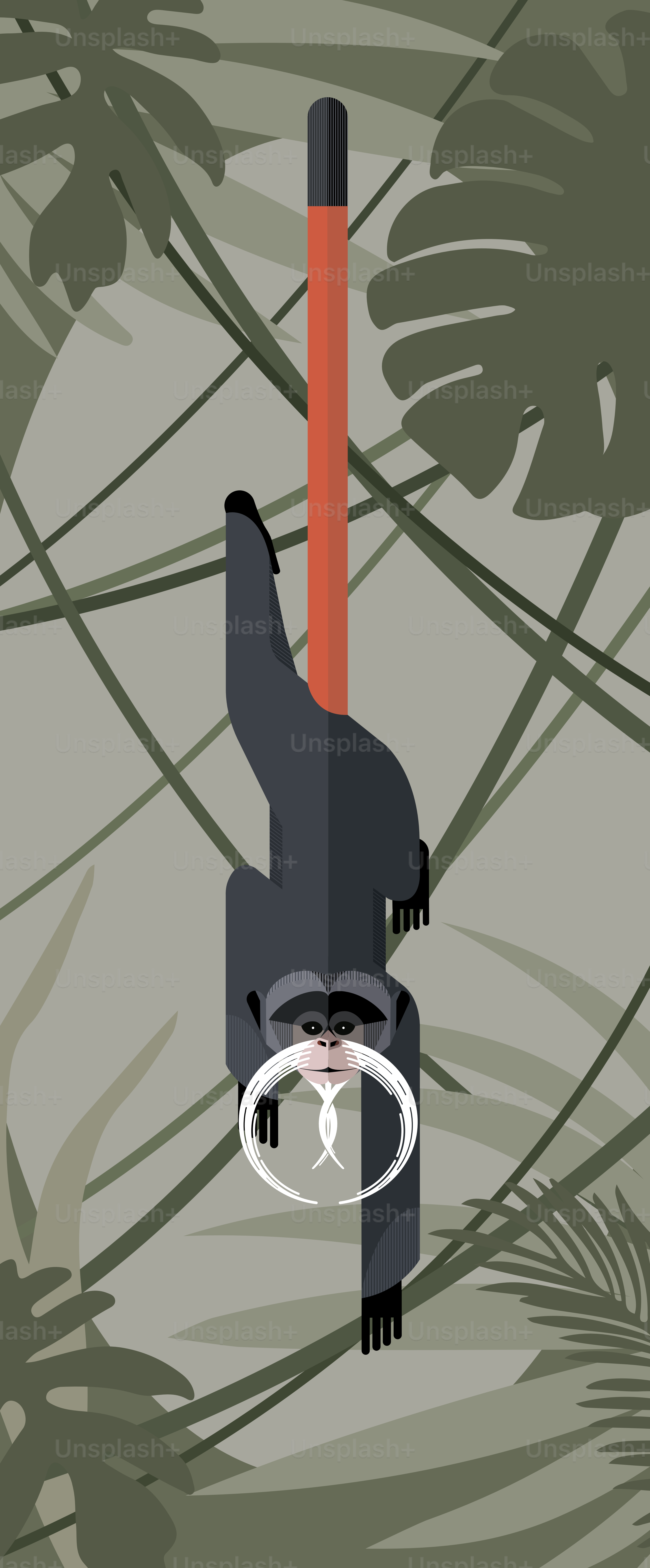 Mico imperador macaco em um fundo verde da selva, imagem estilizada, ilustração vetorial