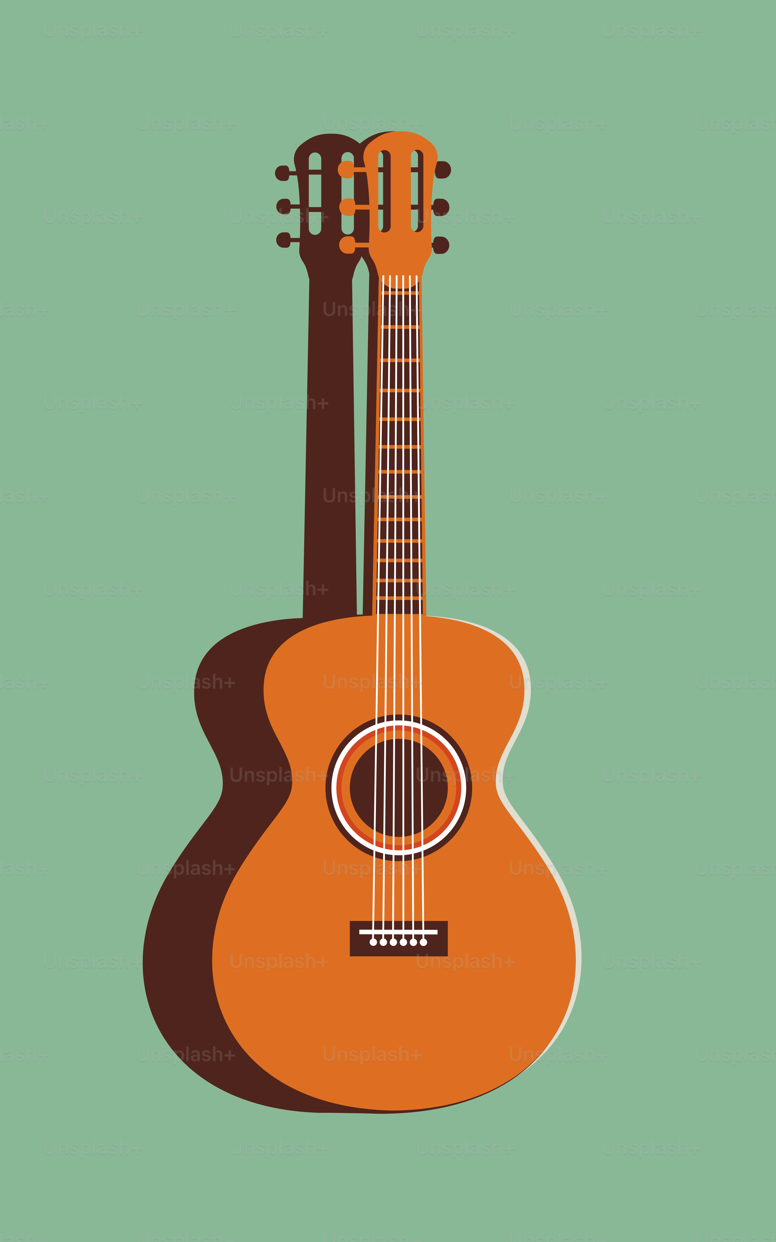 Ilustración vectorial de una guitarra sobre fondo verde menta. Ilustración minimalista en colores de moda. Concepto musical.