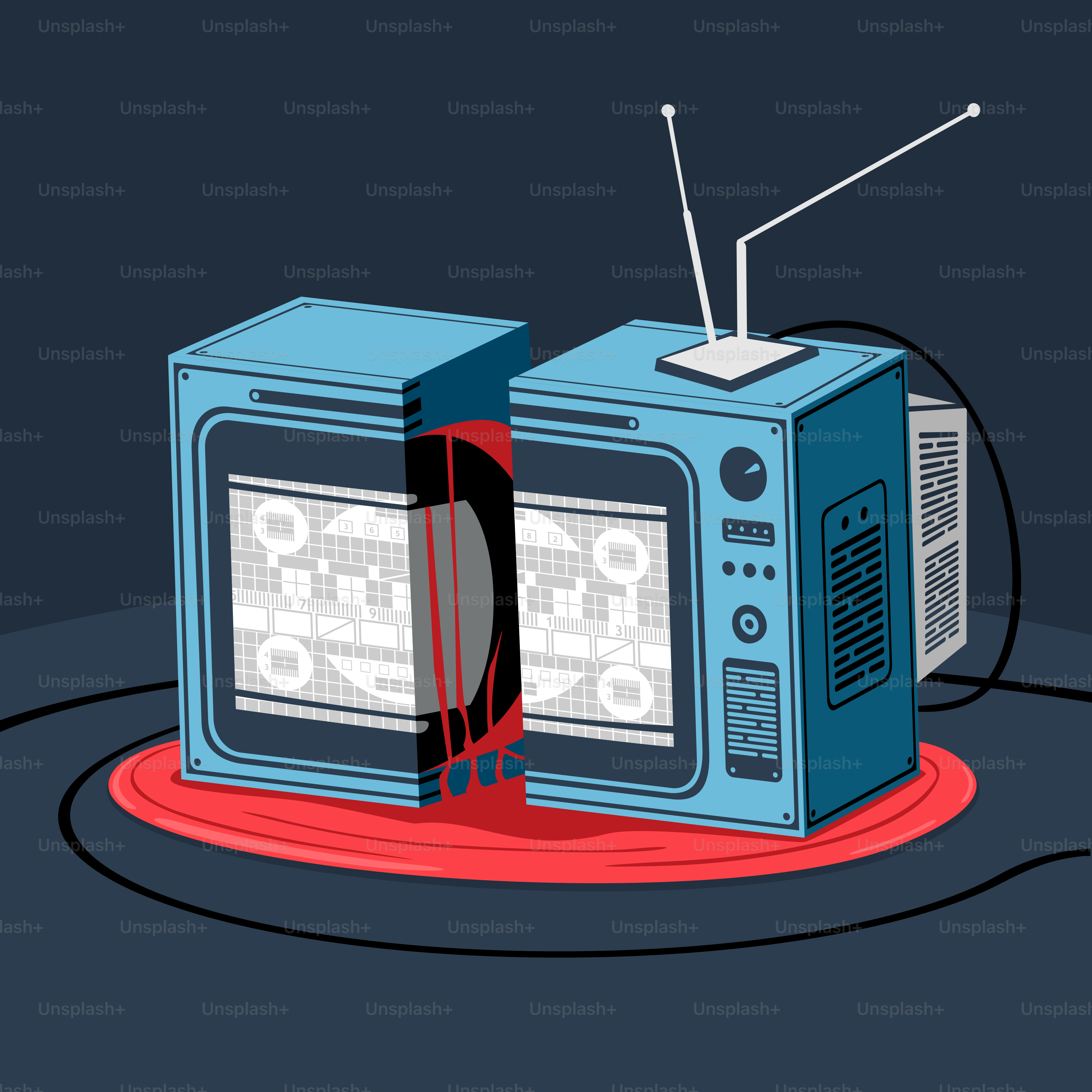 벡터 일러스트레이션: 부서진 텔레비전 공포 스타일