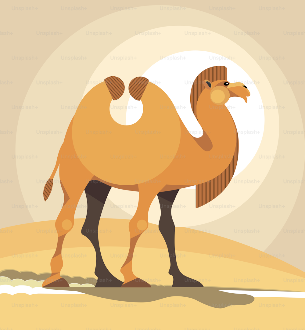 Majestic orange camel against the background of sand dunes