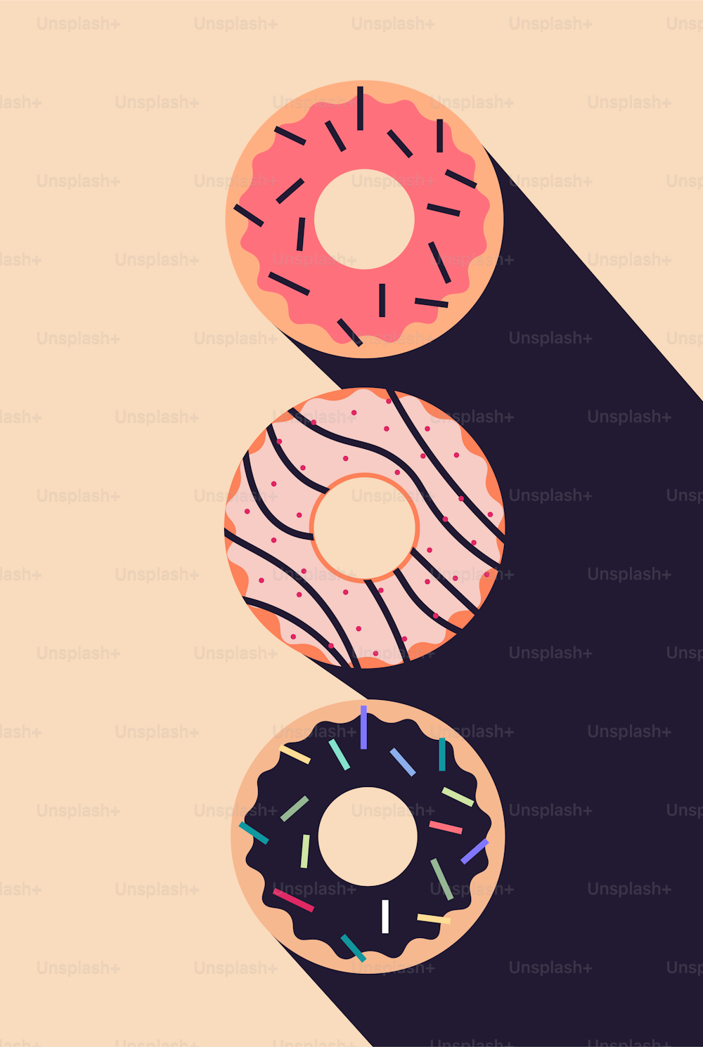 Ilustração vetorial do design do pôster da Web de donuts isolados no fundo.