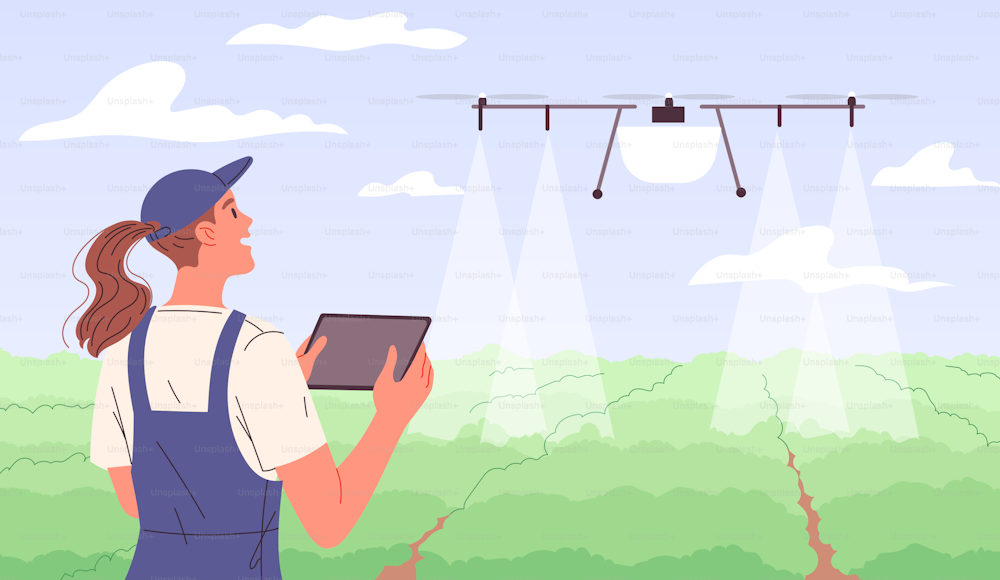 Il drone agricolo vola per spruzzare fertilizzante sul campo